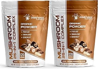 WELLNESS LABSRX Mushroom Powder, 25 in 1 Mushrooms Supplement - 2000mg, 25 Superfood Mishroom Lions Mane Powder with Chaga, Shiitake, Cordyceps, Reishi - Lion's Mane Mushroom - Pack of 2