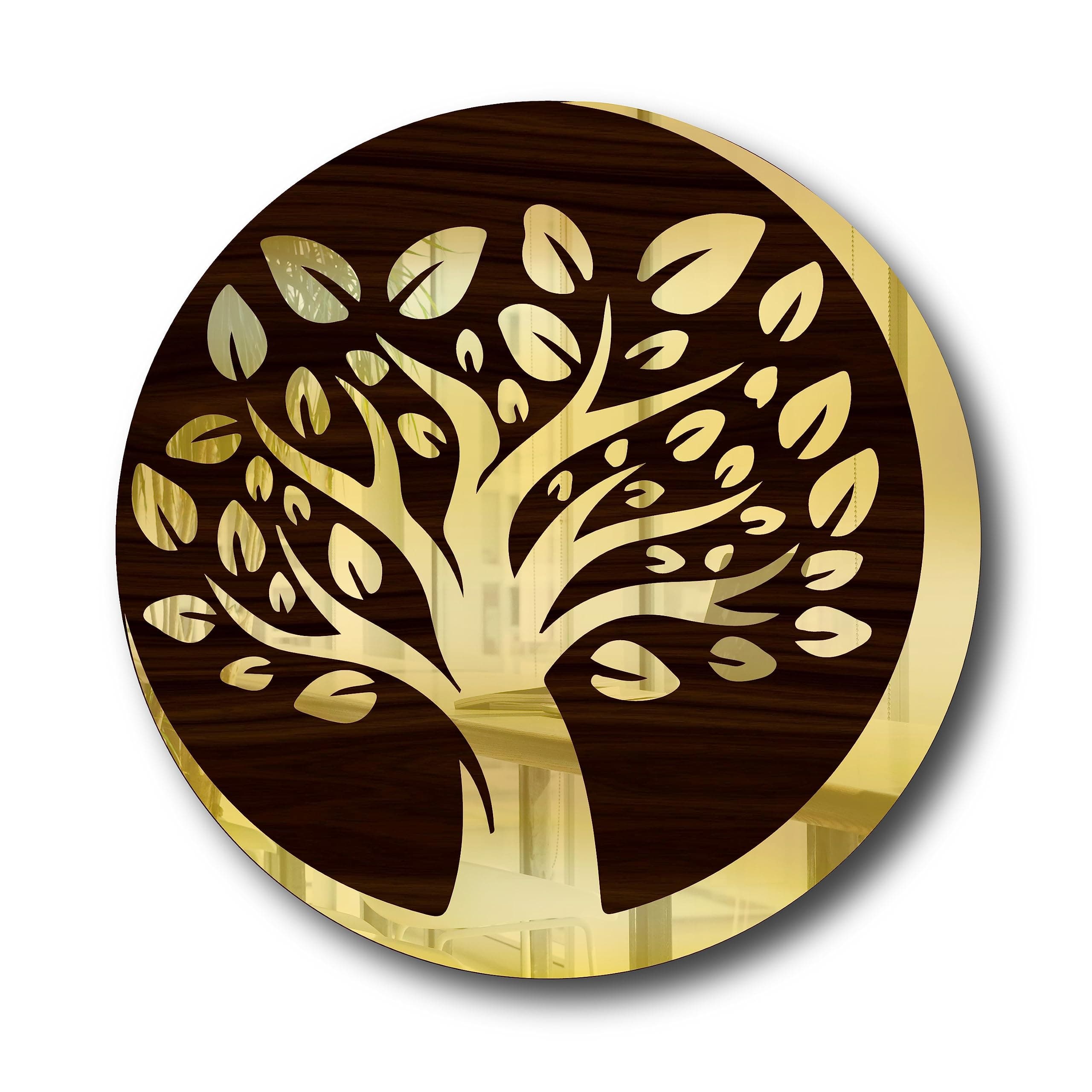 STUDPEEK Acrylic Tree Wall Mirror 3D Mandala Art Hexagon Mirror Wall Sticker for Home Decor Living Room Bedroom Balcony Size 13 x 13 Inch (Golden)