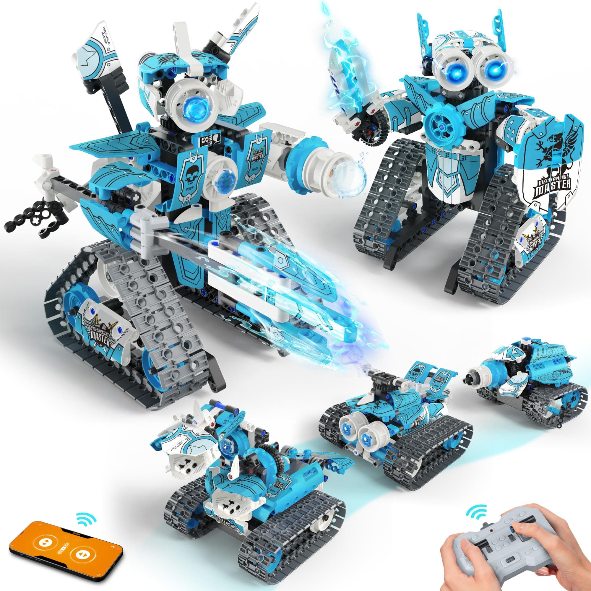 Opmind 5 in 1 STEM RC Robot Building Kit, 398PCS APP & Remote Control Blocks DIY Engineering Robotics, Erector Science Set for Kids Age 6 7 8 9 10 11 12+, Educational Learn Toys Gift for Boys & Girls