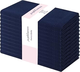 PurpleEssences Set of 12 Hemstitch Cloth Dinner Napkins 100% Cotton - Soft Durable Washable - Ideal for Wedding Spring Easter Summer - Perfect Everyday Use Table Linen 18x18 - Navy Blue