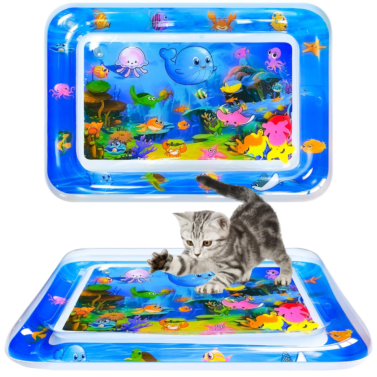 New Thickened Cat Water Mat, Anti-scratch Water Sensor Play Mat，Water Sensor Play Mat for Cats, Cool Comfort Water Sensor Pad，Interactive Toys for Cats to Play, Blue, S1001-55