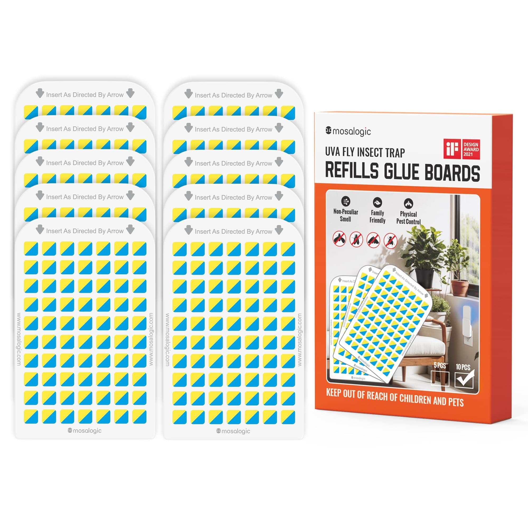 Mosalogic Sticky Card Plug Refill Replacement Glue Cards for Flying Insect Trap Indoor-10pack (No Device)