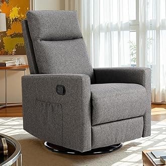 Sweetcrispy Recliner Chair, 360 Swivel Rocker Chair for Adults, Glider Rocker Recliners, Nursery Chairs for Living Room, High Back, Upholstered Deep Seat, Grey