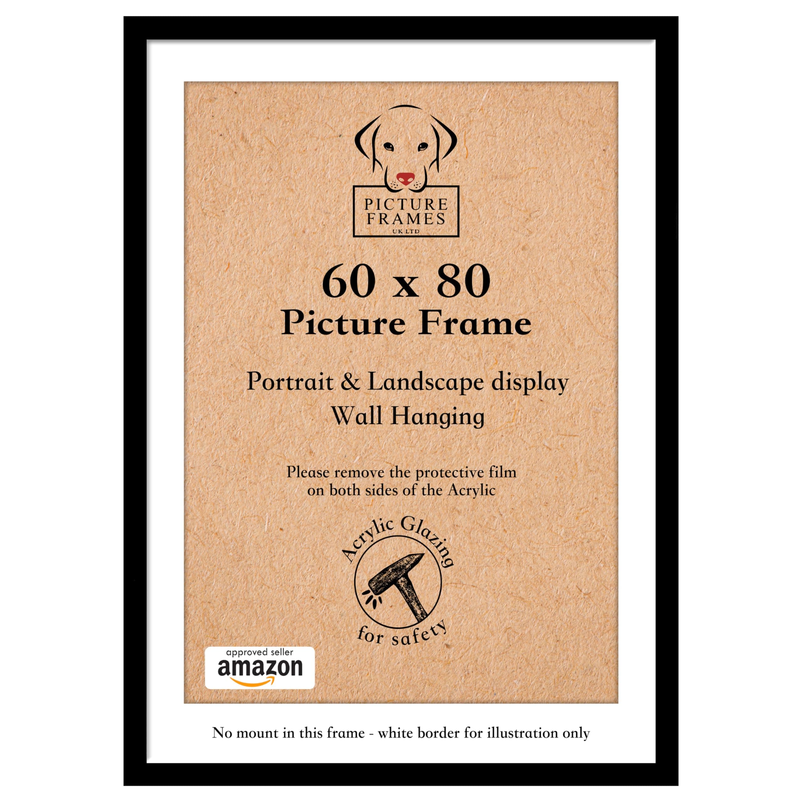 60 x 80cm Black Picture Frame - Black Poster Frame, Wall Hanging, Landscape and Portrait with Perspex Sheet, 600 x 800mm