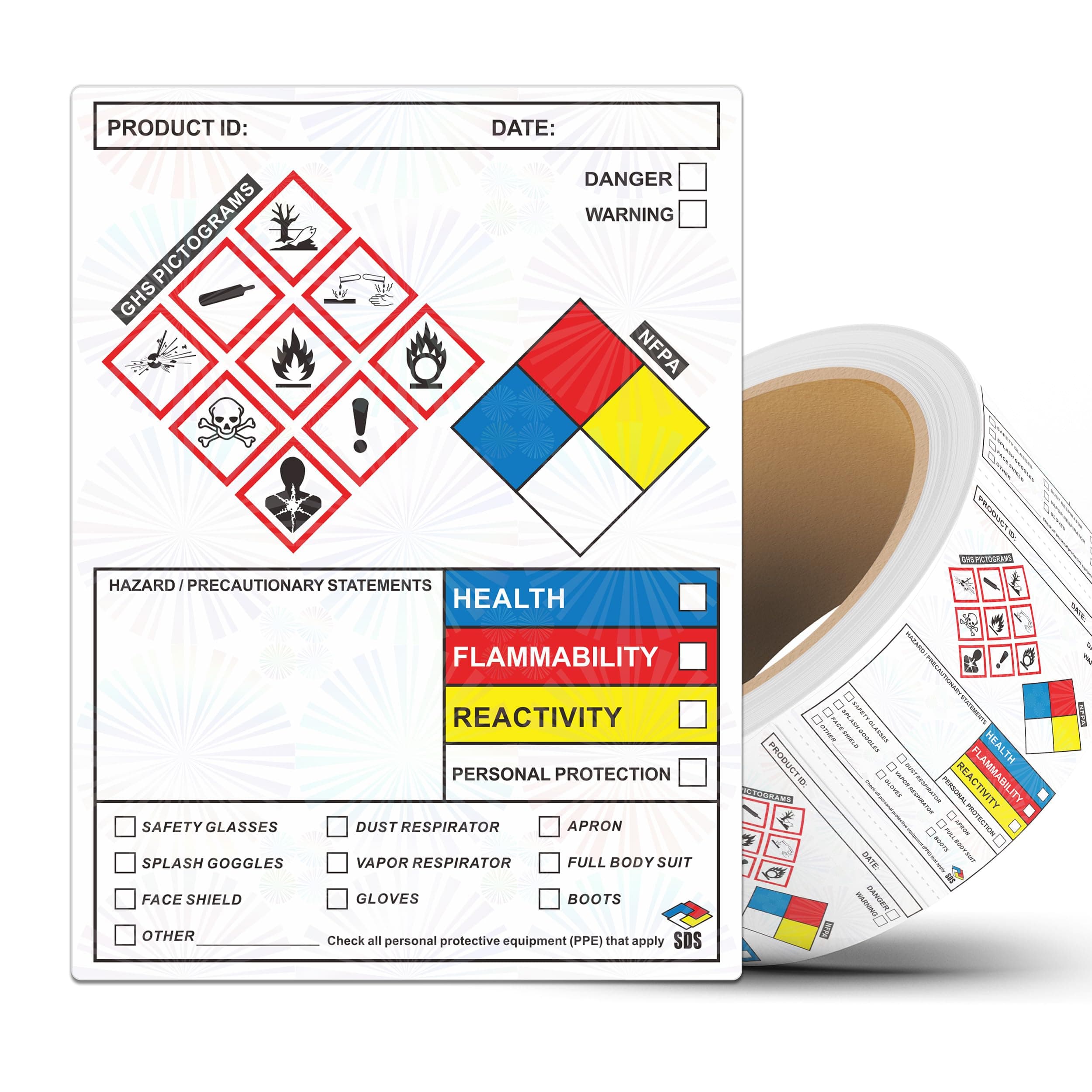- SDS OSHA Data Labels 4 x 3 Inches, Roll of 250 Stickers for Chemical Safety, GHS Pictograms & Perforated Edges, HMIS & Hazard Compliant, Secondary Containers
