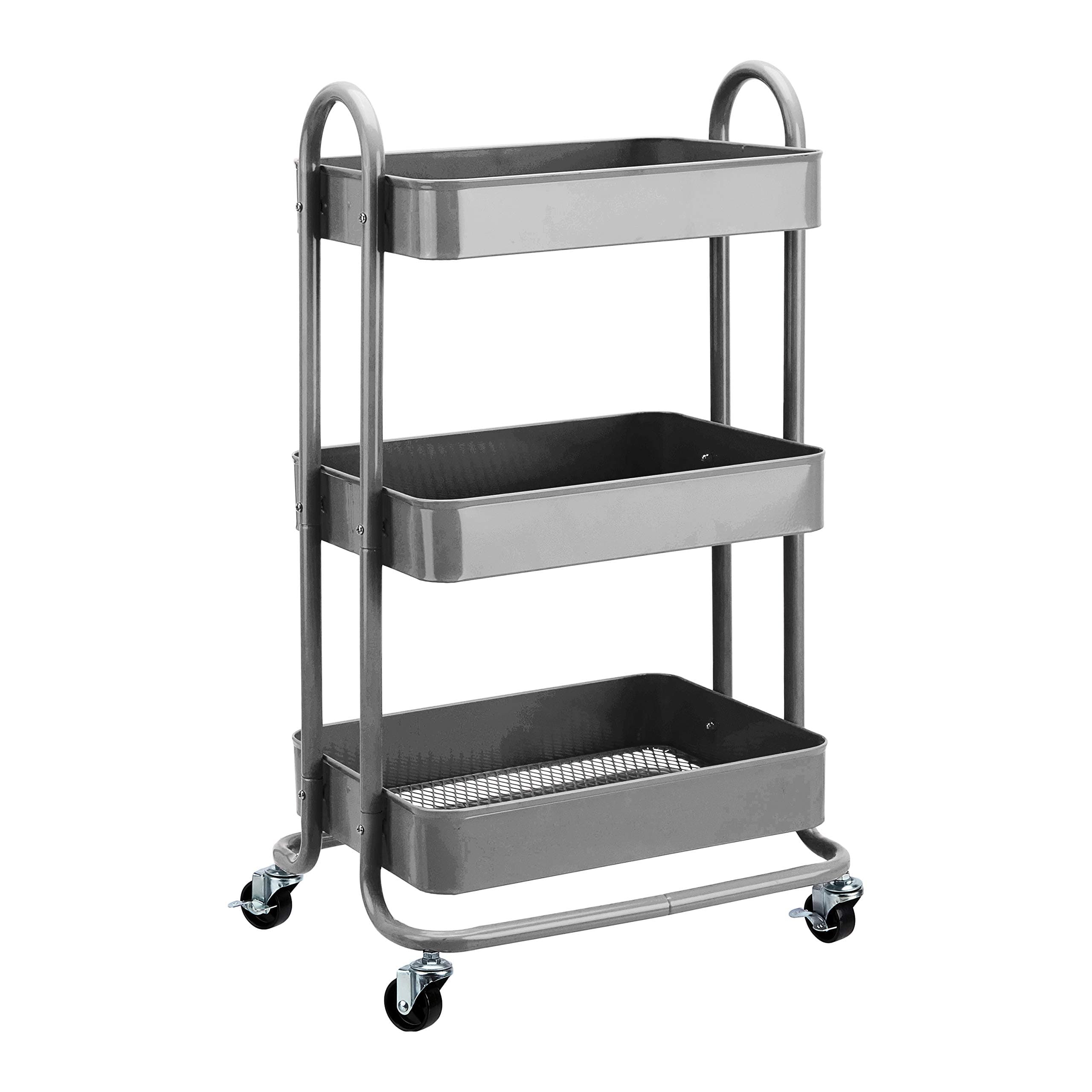 Amazon Basics 3-Tier Rolling Utility or Kitchen Cart, Lockable Wheels, Multifunctional Storage, Mobile Shelving Unit, Metal Storage Organizer, Charcoal
