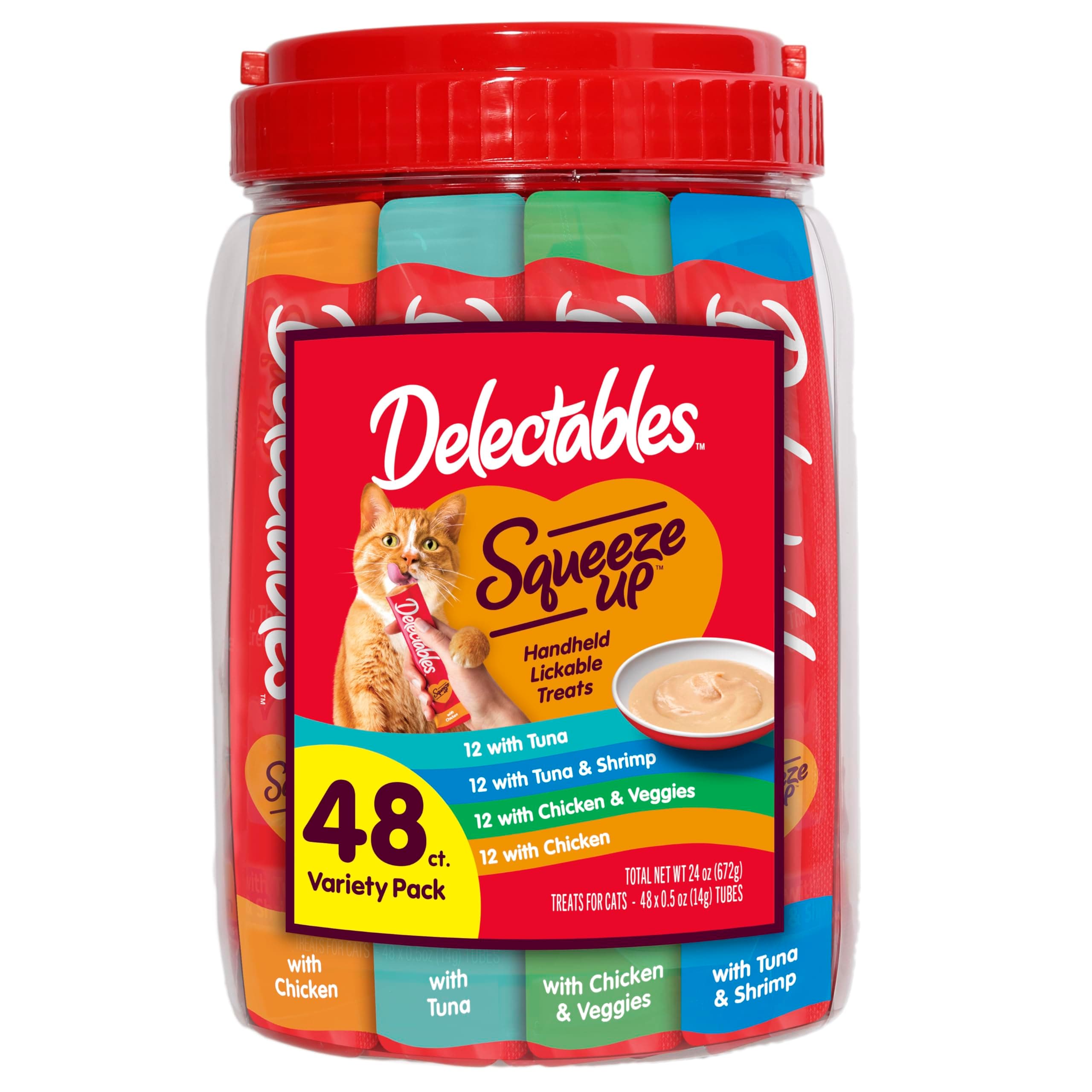 Hartz Delectables Squeeze Up Variety Packs Interactive Lickable Wet Cat Treats, case of 48