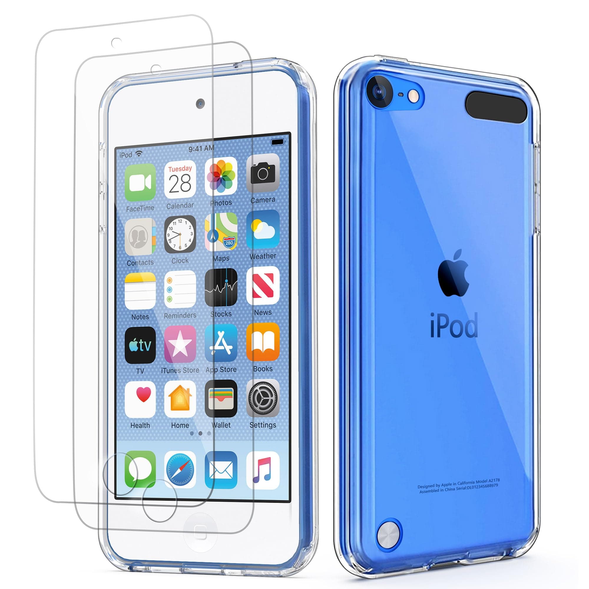ULAK Compatible with iPod Touch 7/6/5 Case Clear with 2 Screen Protectors, [Anti-Yellowing] Slim Soft TPU Protective Bumper Back Cover for iTouch 5th /6th /7th Generation, Clear