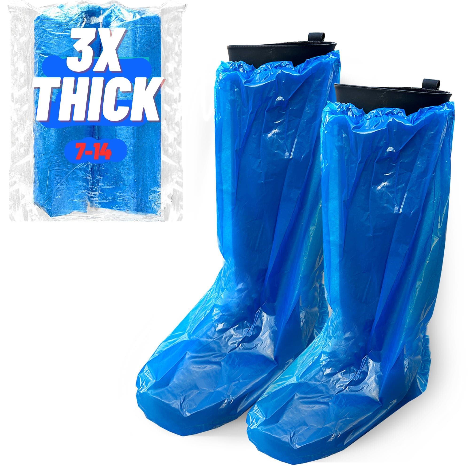 Large Thicker Boot And Shoe Covers Disposable Non-Slip 50 Pack (25 Pairs) Waterproof Durable Reusable Rain, Outdoor Indoors Overshoes, Fit Up To Men's 14, Blue, 20 Tall, Horlon