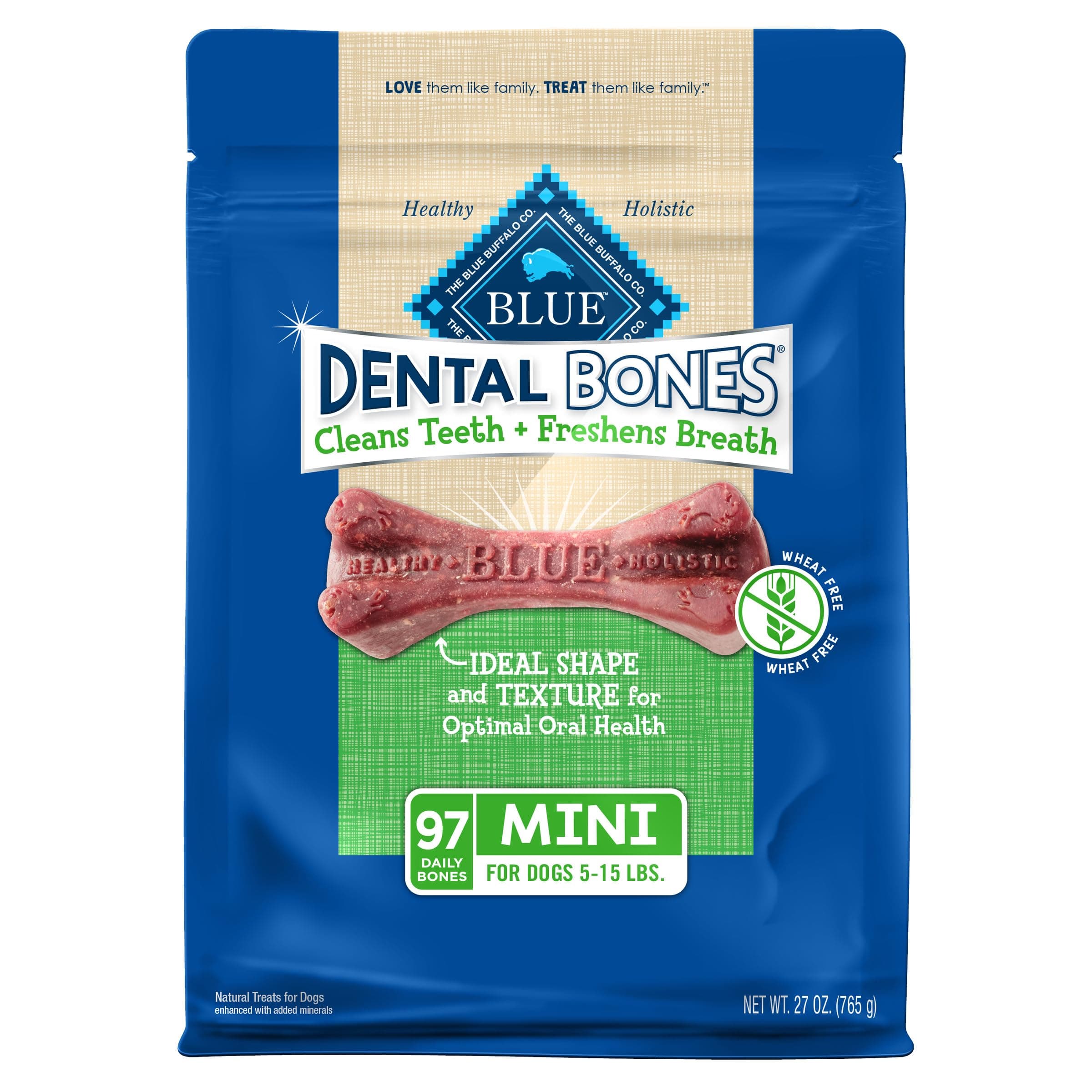 Blue Buffalo Mini Blue Dental Bones, Value Pack 27 oz, Adult, dog