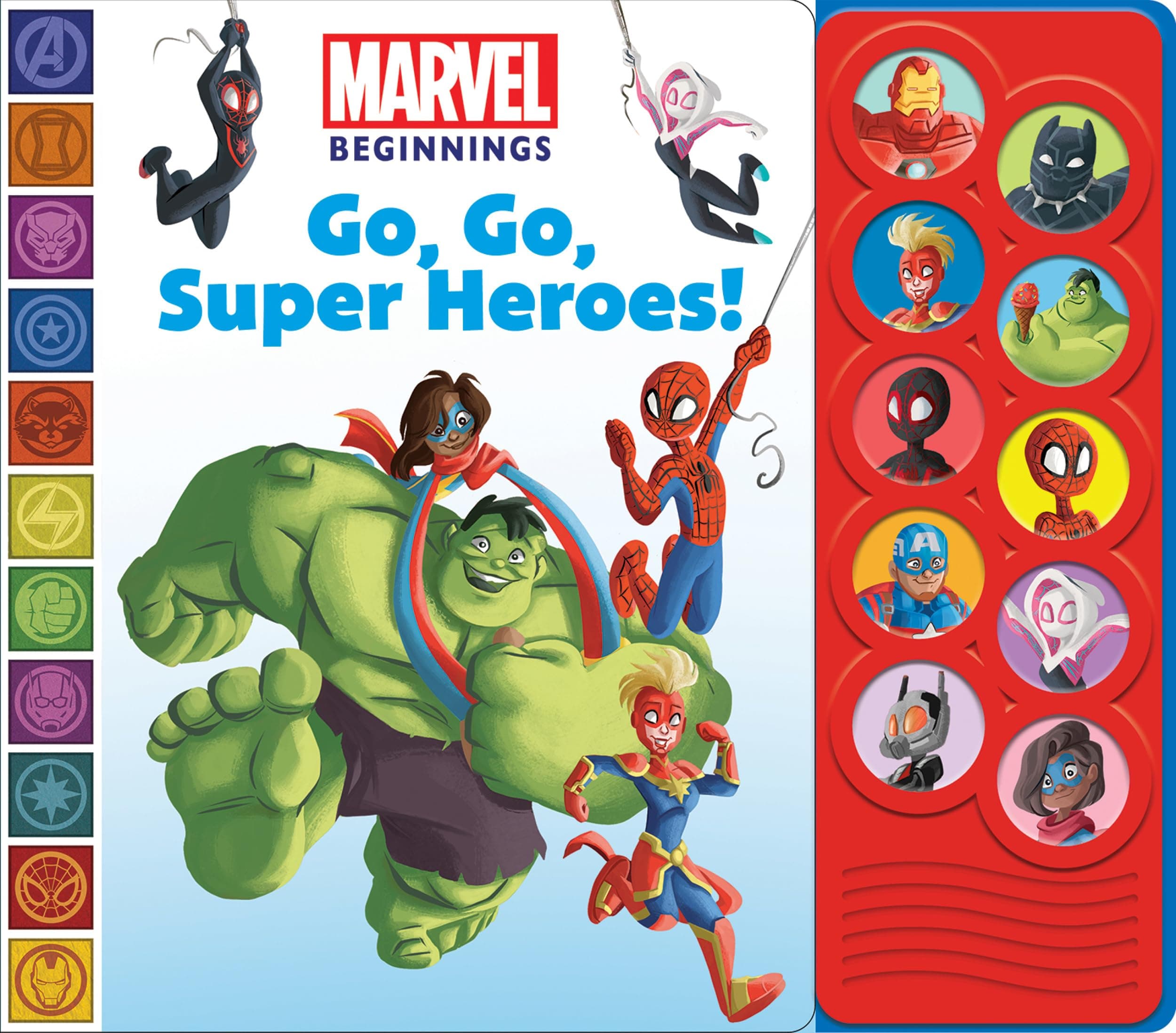 Marvel Beginnings Spider-man, Hulk, Capatian Marvel and More! - Go, Go, Super Heroes! 10-Button Sound Book - PI Kids