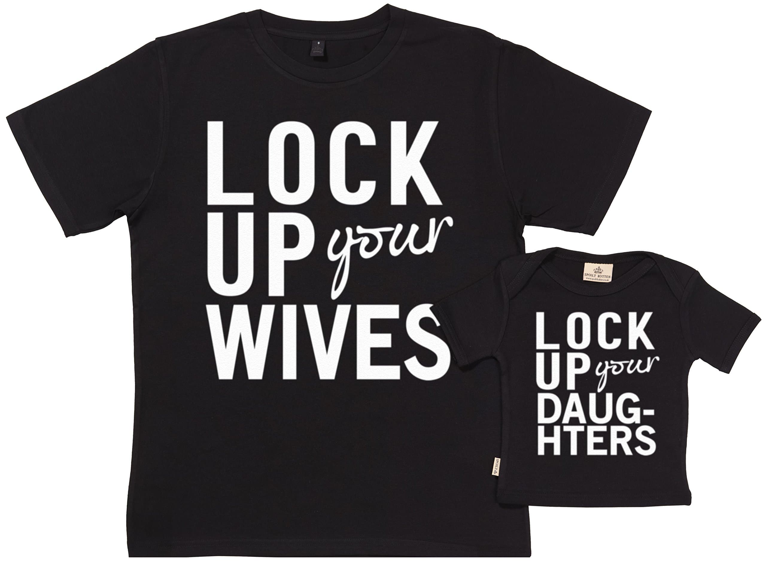 SR - Gift Boxed Dad & Baby Gift Set - Lock Up Daughters & Wives Organic Matching Father & Baby T-Shirts