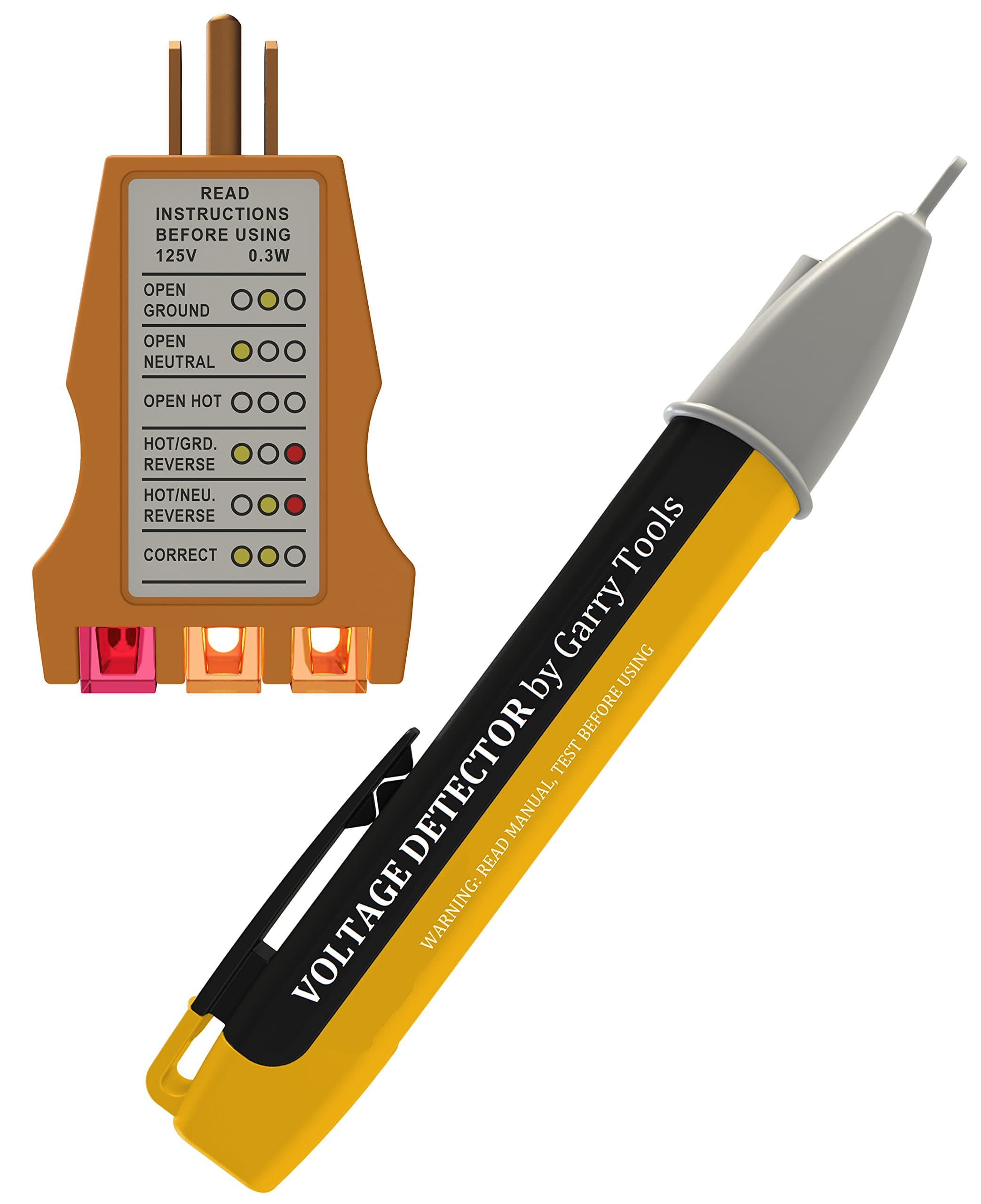 Electrical Outlet Tester and Voltage Detector Pen Set - Test your Home for a Live Wire AC Volt Current on a Receptacle GFCI Socket for Polarity