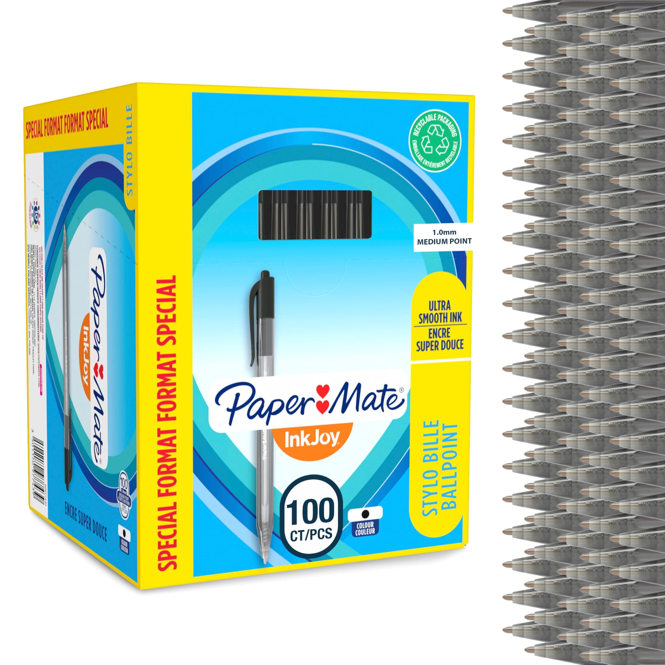 Paper Mate InkJoy 100RT Retractable Ballpoint Pens | Medium Point (1.0mm) | Black | 100 Count