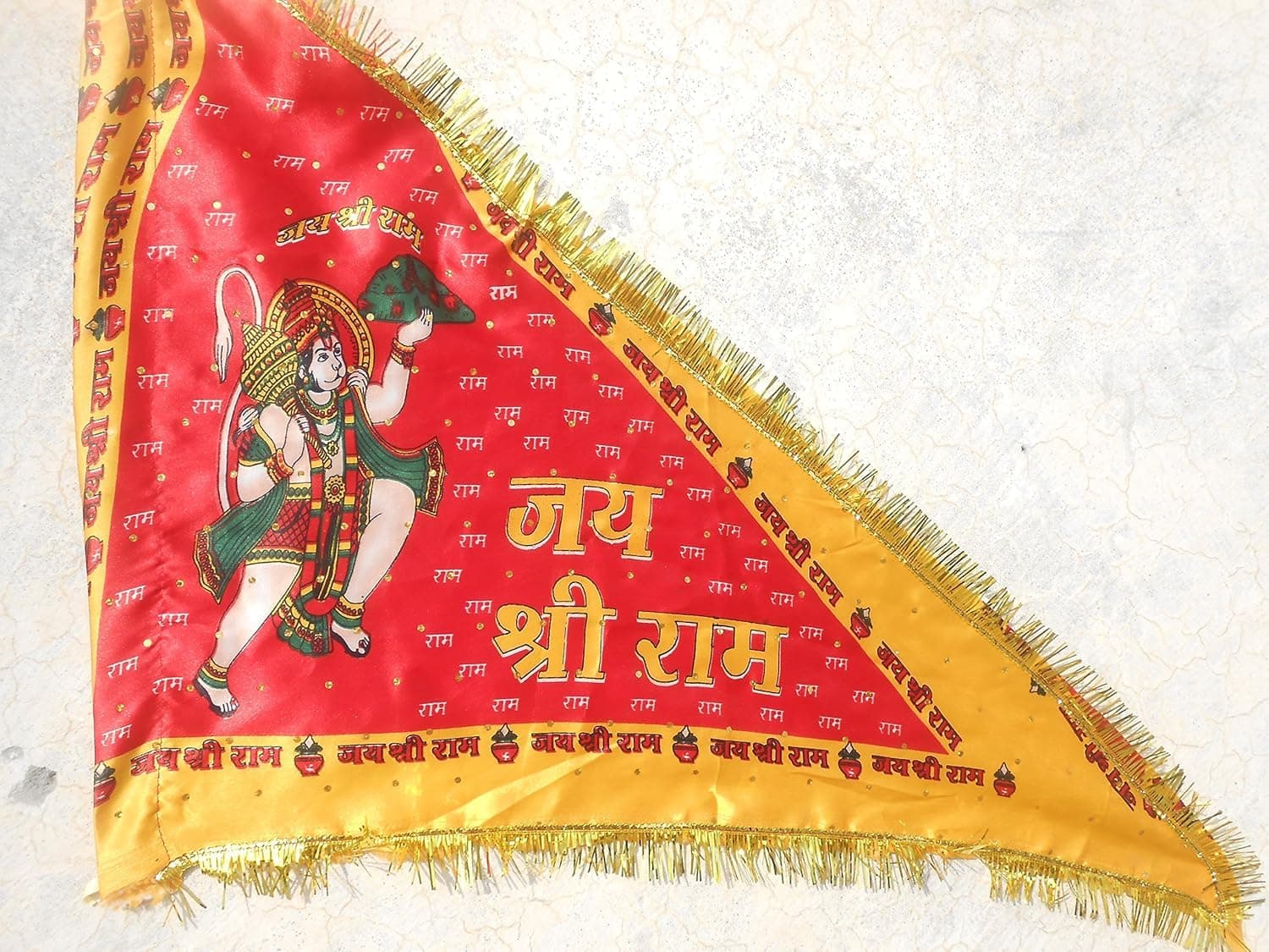Creative Zone Hanuman Ji Red-Yellow Satin Cloth Flag, Medium Size, For Home Temple or Small Worship Areas