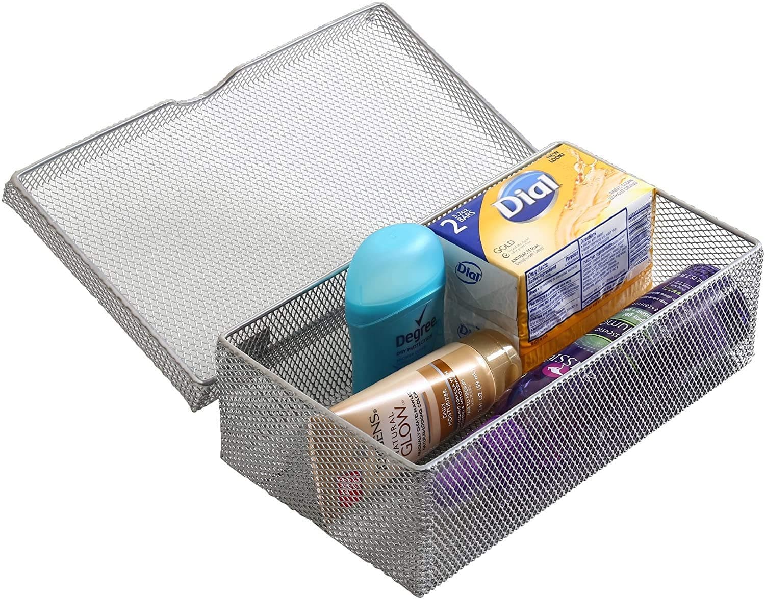 Silver Hinged Mesh Pencil, Markers, Pens Storage Box, Office Desktop Organizer,Metal Flip Pen Case,Grid Storage Box