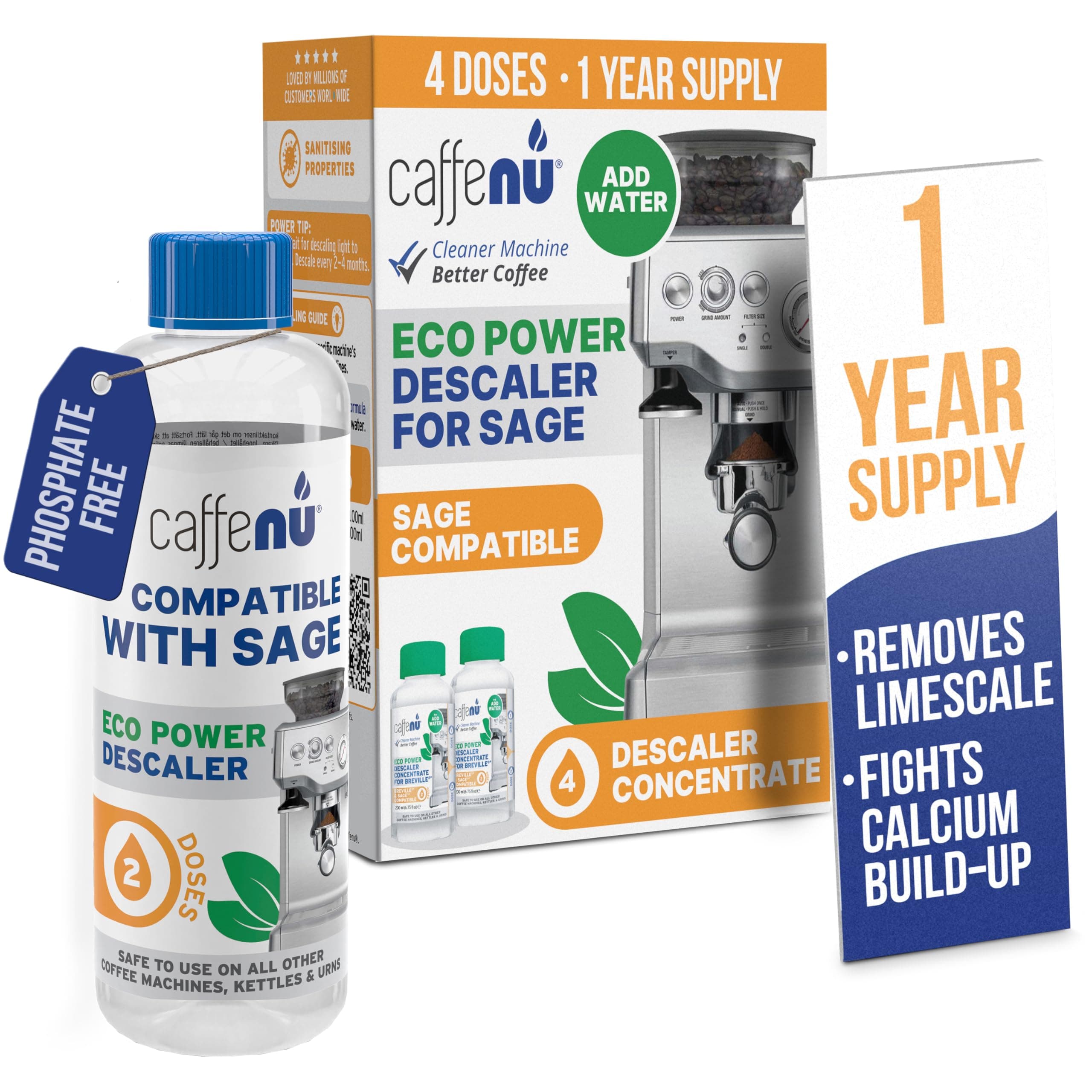 Caffenu Coffee Machine Descaler Compatible with all Sage & Breville Machines - 400ml (4 Uses) - Limescale Remover for Hotter, Better Tasting Coffee - Extends Machine Life