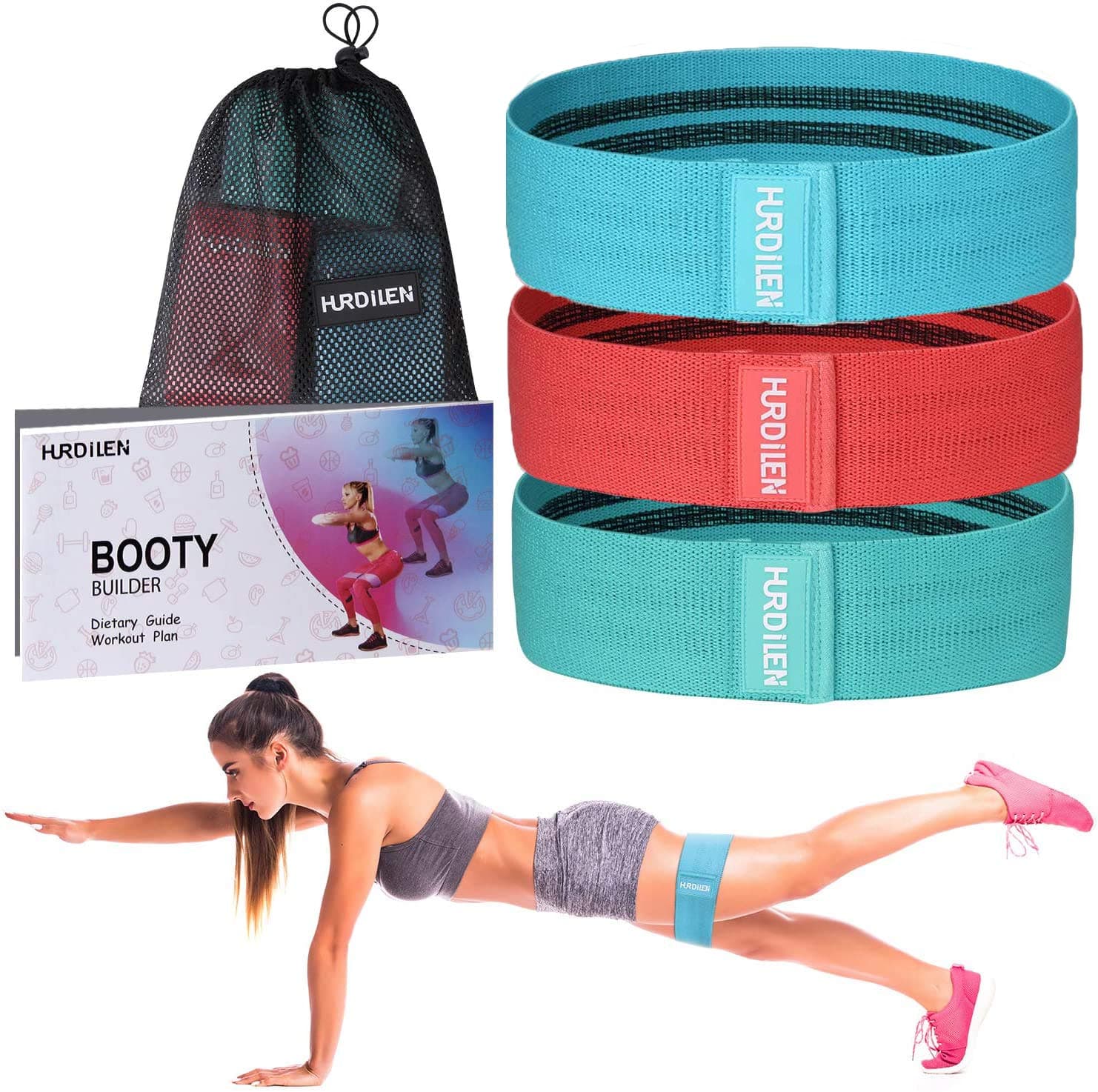 Hurdilen Resistance Bands Loop Exercise Bands Booty Bands,Workout Bands Hip Bands Hip Resistance Band for Legs and Butt,Activate Glutes and Thigh (Blue,Red,Green)