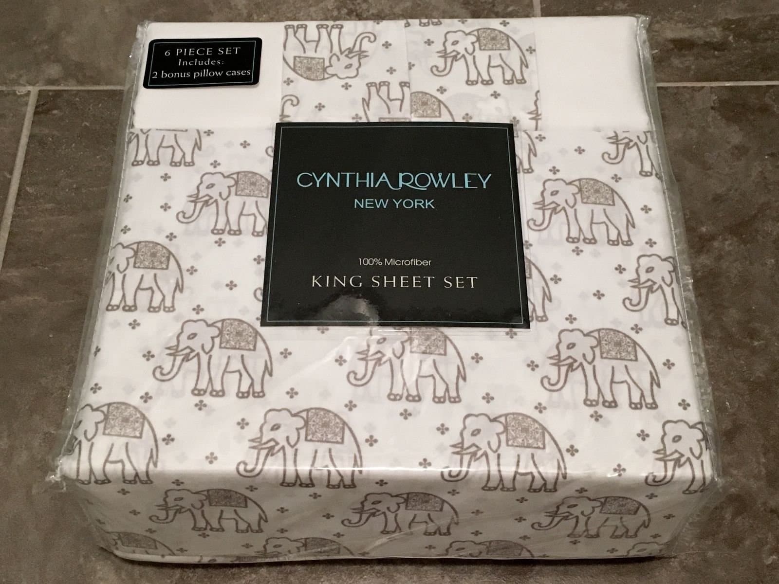 Cynthia Rowley Grey Elephants 6 Piece King Sheet Set Microfiber