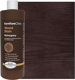Furniture Clinic Wood Stain | Mahogany | Water Based | Fast Drying, Low Odor, & Non-Toxic | for Indoor & Outdoor Furniture and More | Multiple Finishes | (17oz / 500ml)