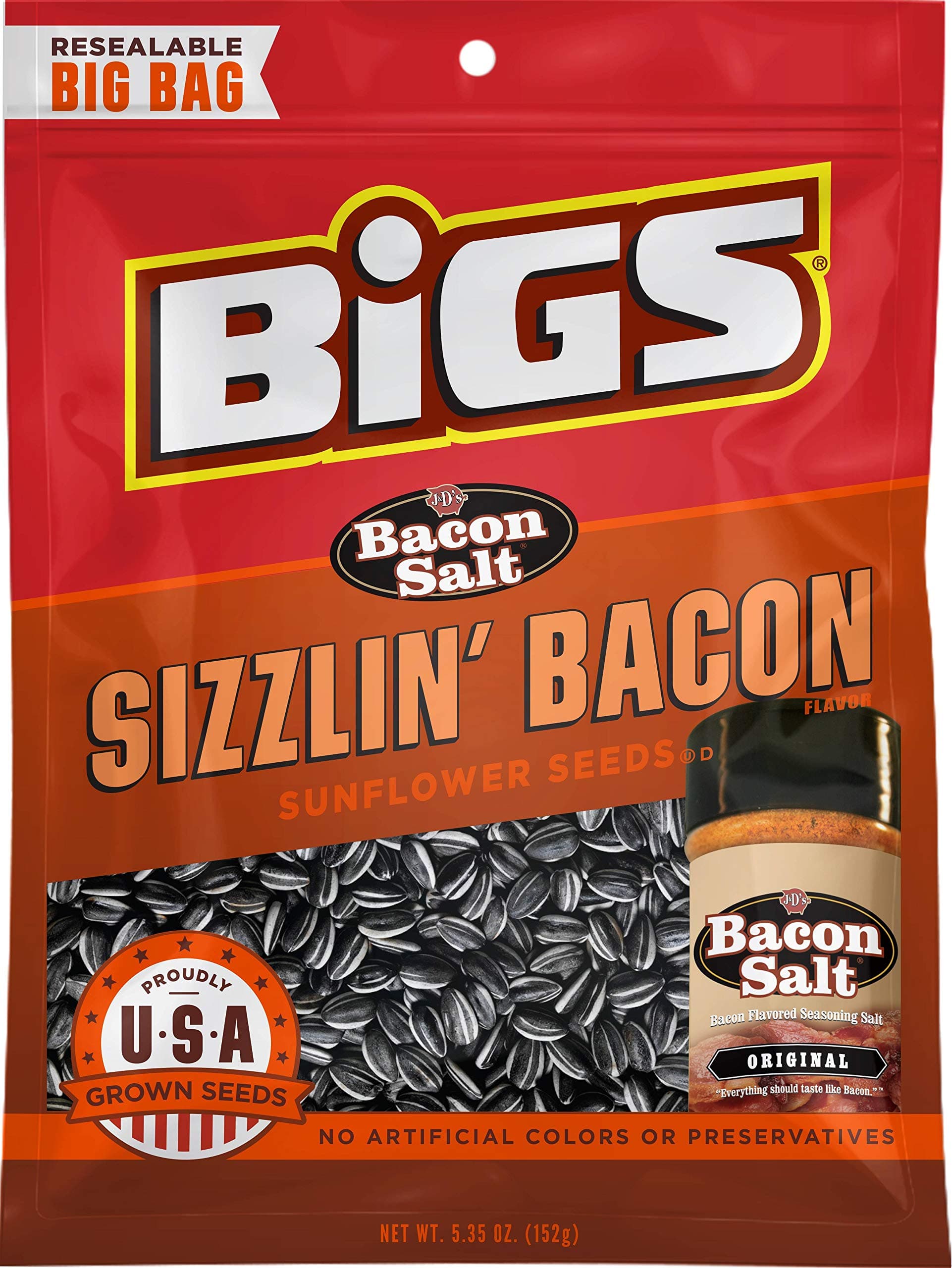 Bigs Bacon Salt Sizzlin Bacon Sunflower Seed - 12 per pack -- 4 packs per case.