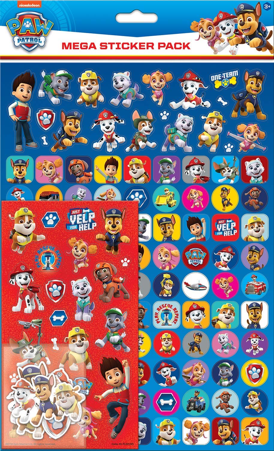 Paw Patrol Mega Sticker Pack | Three Types of Stickers (Around 150 Total) | Reusable on Non-Porous Surfaces,Blue / Red,29.7cm x 21cm