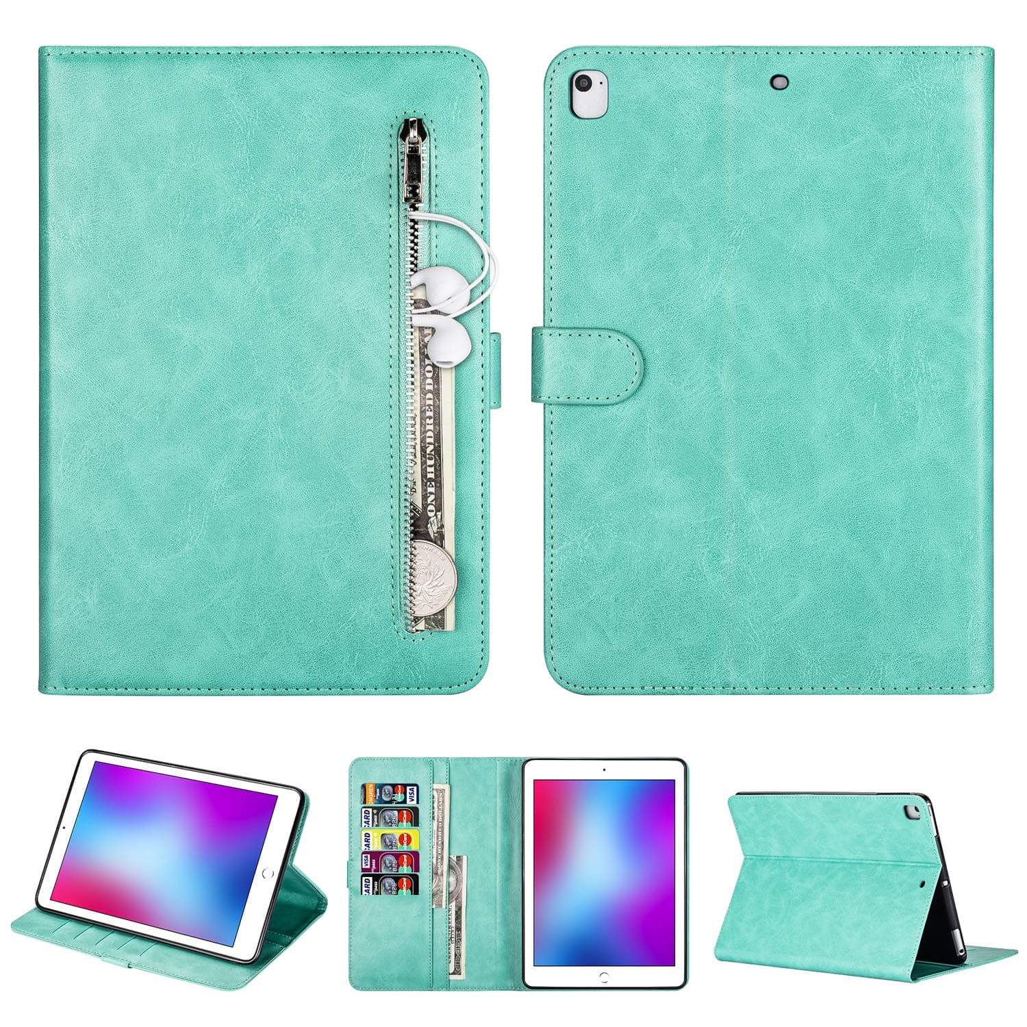 Leather Case for iPad 10.2 (7th Gen) 2019/iPad Air 10.5 (3rd Gen)/iPad Pro 10.5 2017, Binguowang Shock Proof Protective Stand Case Cover with Auto Sleep/Wake Feature Classy Folio Case (Mint)