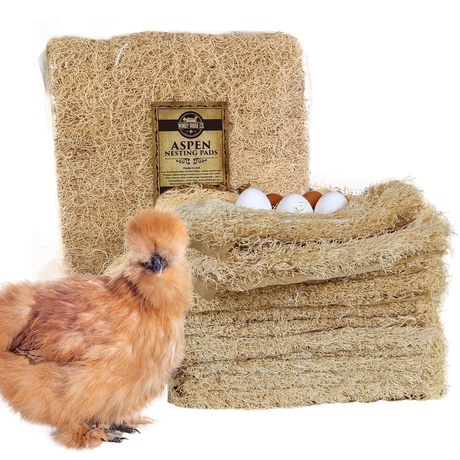 Natural Chicken Nesting Pads - 10 Pack - Aspen Excelsior Bedding Hen Nest Box Liners - USA Made - 13" x 13"