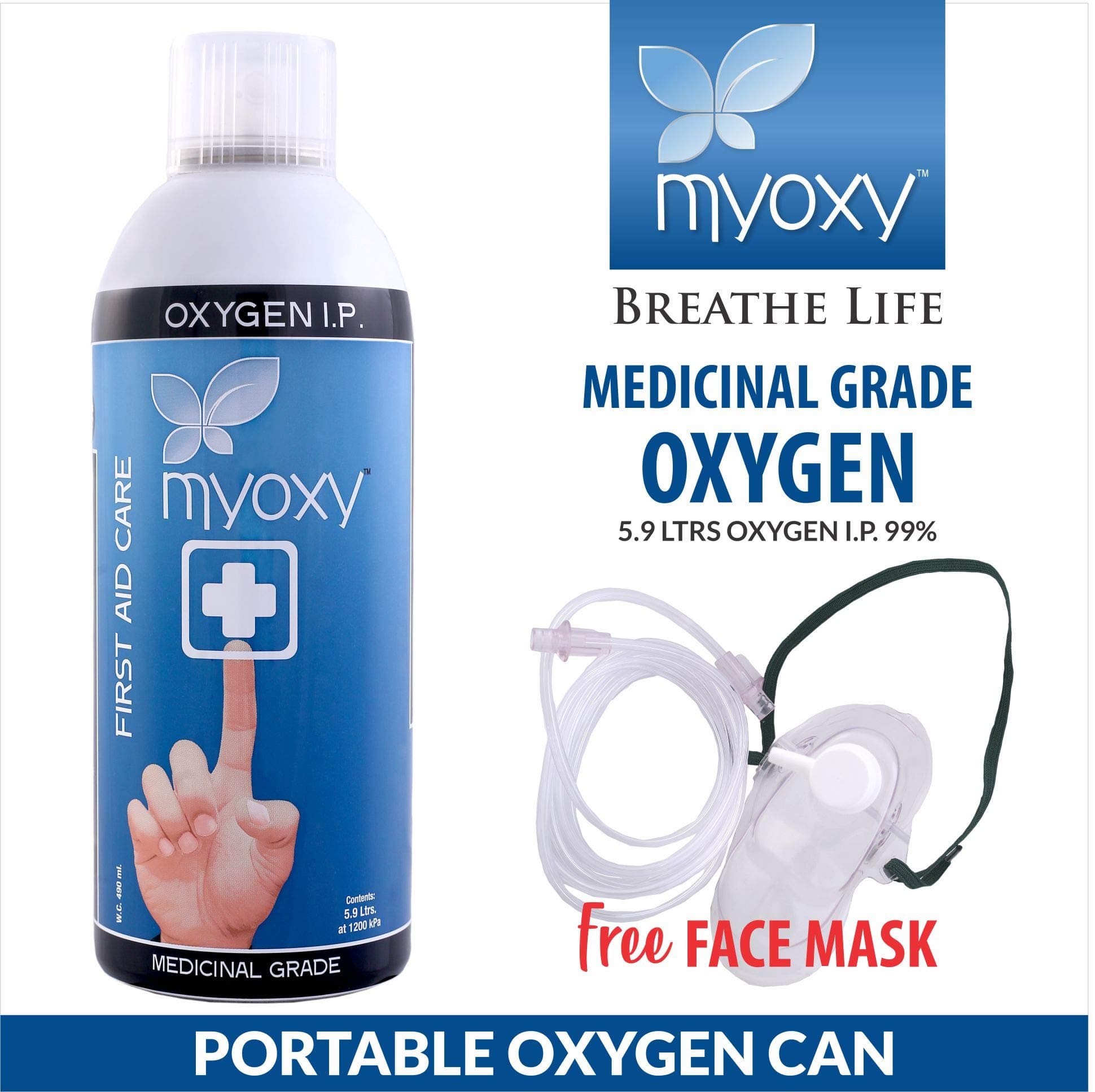 Portable Oxygen Can, Oxygen Cylinder with an External Mask (Pack of 1, 5.9 Litres)