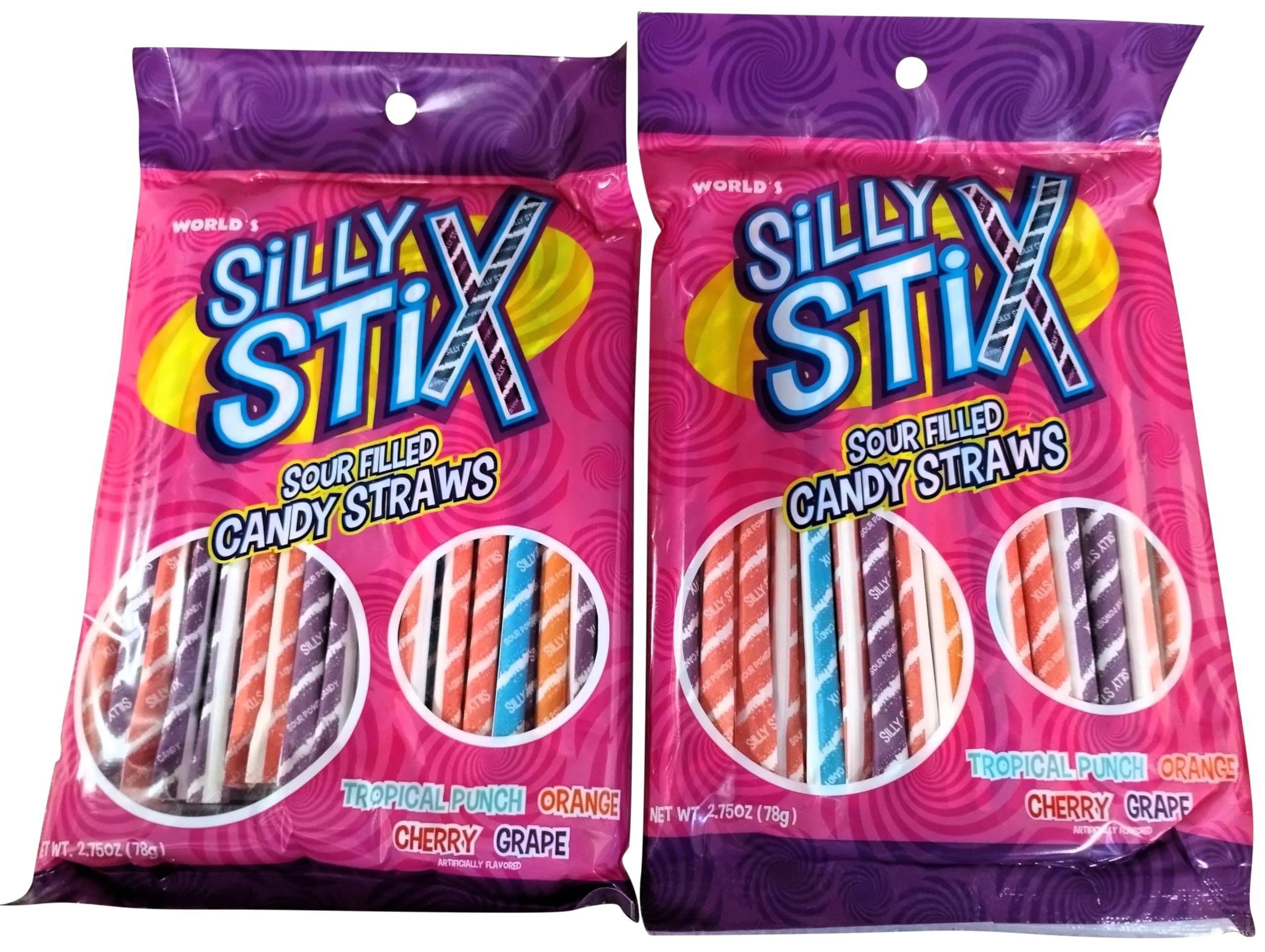 DM Sweets Sour Stuffed Candy Straws - 5.5 Oz Cherry Grape Powder Candy Straws with Sour Tropical Punch