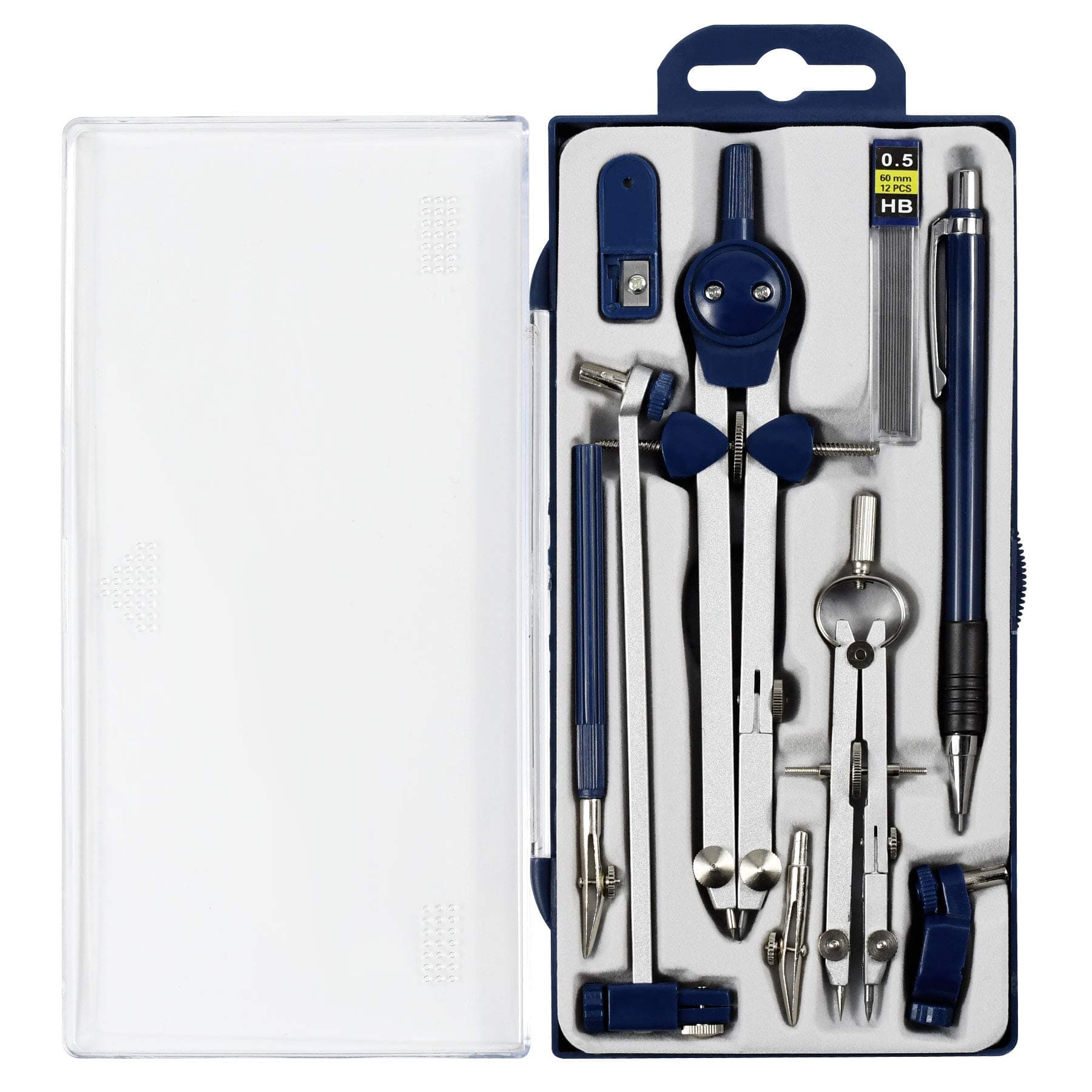 - Drawing 9Pc Geometry Set Metal Compass, Geometry Precision Tool for Student, Circle Drawing Tool and Architecture, Drafting Kits for Engineer with Shatterproof Storage Box (Blue)