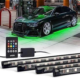 Xprite Car Underglow Neon Accent Strip Lights, 4 Pcs RGB 252 LEDs Underglow Kit with Sound Active Function Music Mode & Wireless Remote, Exterior Car Lights Underbody Lighting for Truck SUV Van