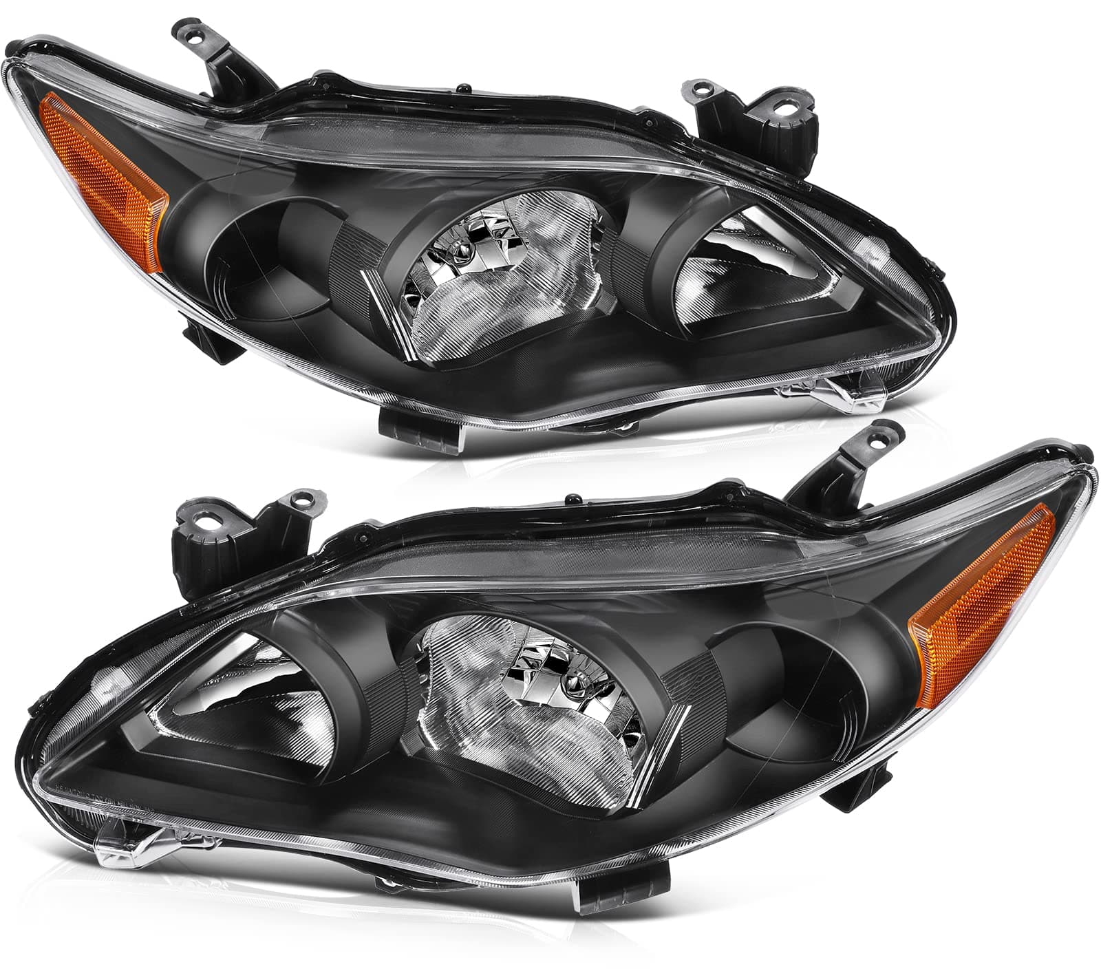 ECCPP Headlights for 2011 2012 2013 for Toyota Corolla Pair Headlight Assembly Black Housing Amber Reflector TO2502204