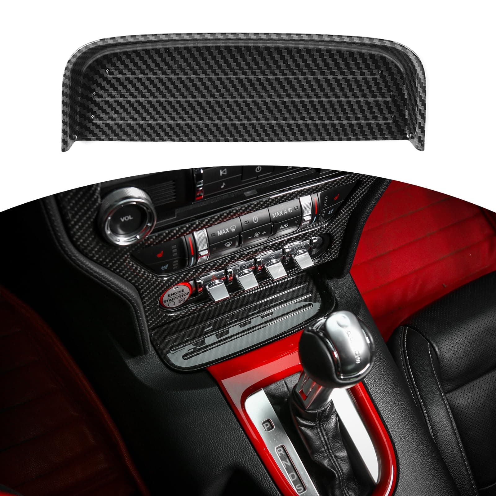 RT-TCZ Gear Shift Storage Organizer Bin Trim Cover ABS Interior Accessories for Ford Mustang 2015-2022 Carbon Fiber