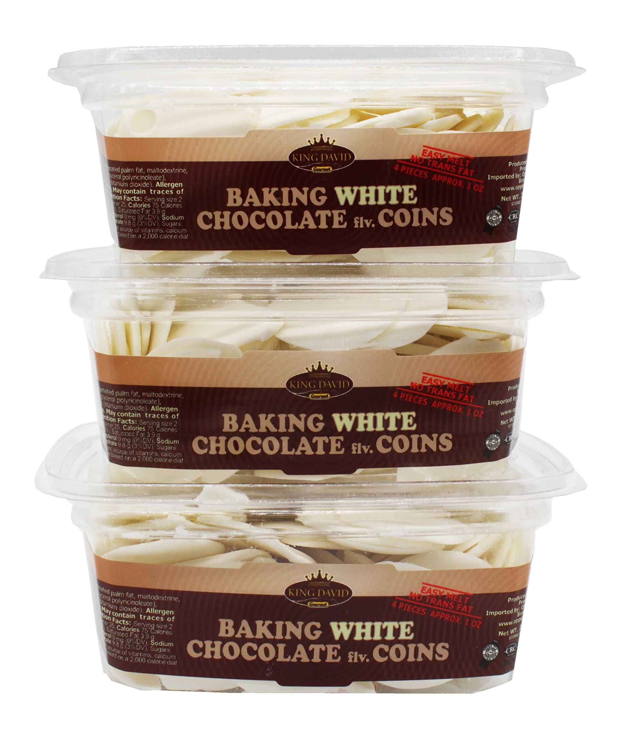 King David Kosher Easy Melt Non Dairy White Baking Chocolate Flavored Coins 12.34-ounce Jars (Pack of 3)