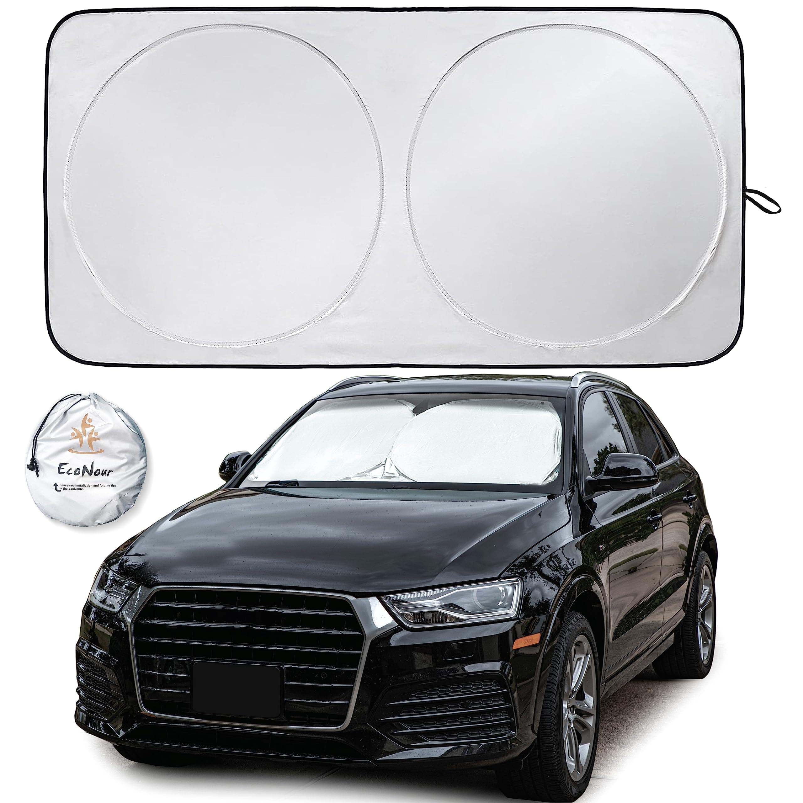 SHOWAY Car Windshield Sun Shade - Blocks UV Rays Sun Visor Protector, Sunshade To Keep Your Vehicle Cool And Damage Free, Fits Windshields of Various Sizes - Black & Silver