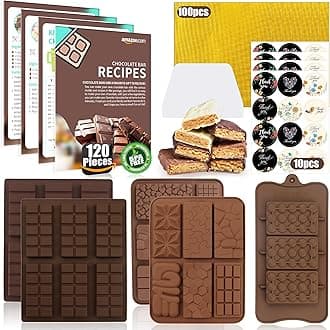 (120PCS) 6 Models Deep Chocolate Bar Mold - Food Grade Silicone Mold for Dubai Chocolate Bar Pistachio,With Recipes/Scraper/Wrapping Paper/Stickers