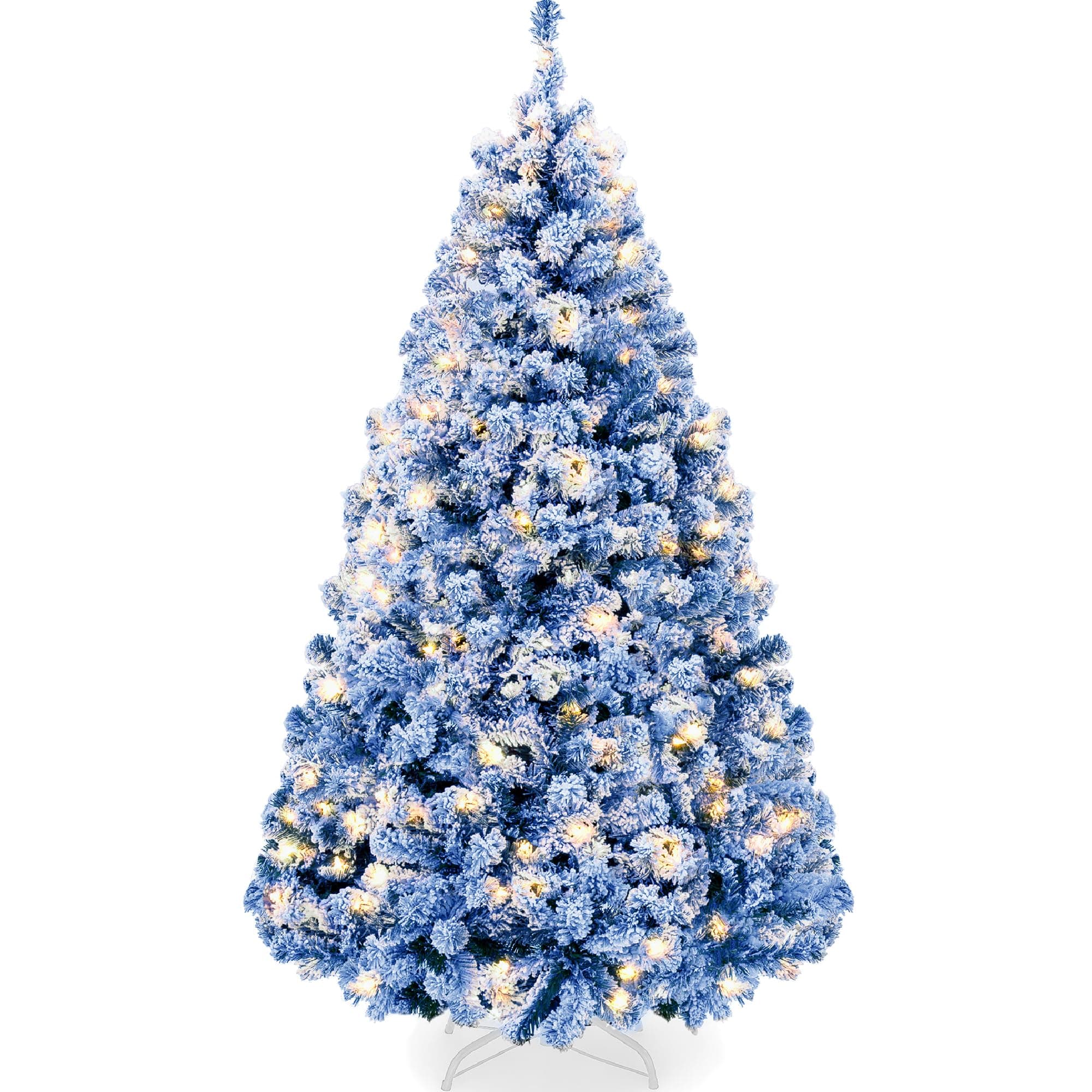 Best Choice Products Pre-Lit Blue Christmas Tree, 9ft Artificial Flocked Full Fir Tree, Holiday Decoration w/ 900 Lights, 2,094 Branch Tips
