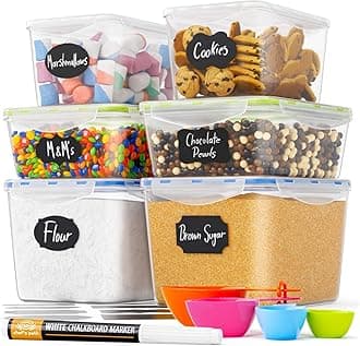 Chef's Path Airtight Food Storage Containers with Assorted Lid Colors, Pack of 6, Kitchen and Pantry Canisters for Flour, Sugar, and Baking Supplies, Includes Measuring Spoons, Labels, and Pen