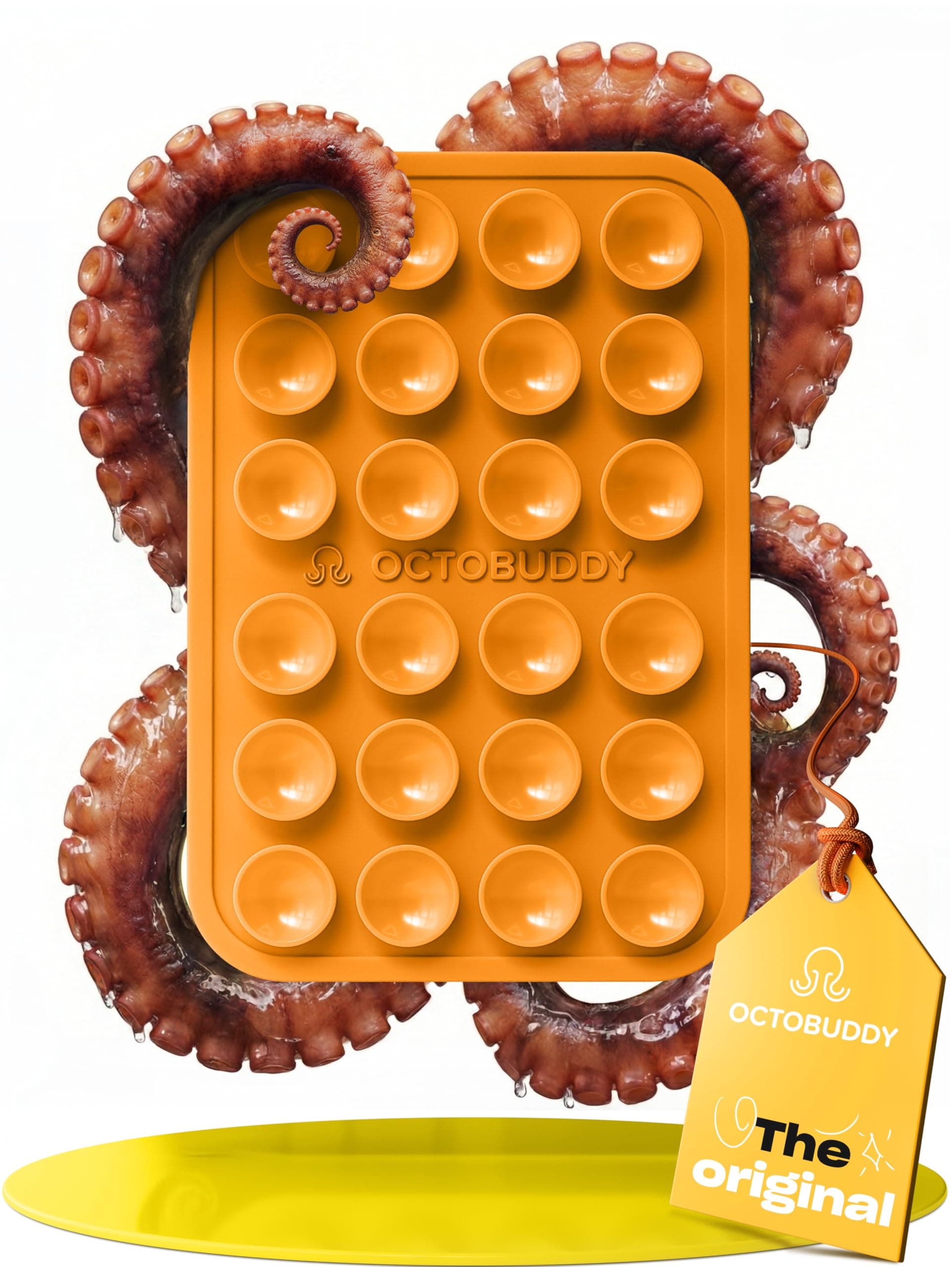 OCTOBUDDY - Silicone Case Suction Phone Case Adhesive Mount - Hands-Free, Strong Grip Holder For Selfies & Videos - Durable, Easy To Use - iPhone & Android Compatible - 2.25? X 3.25?, Marigold