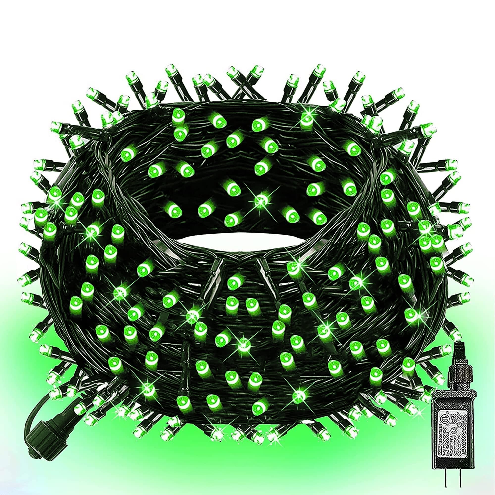 DAZZLE BRIGHT Christmas 300 LED String Lights, 100FT Connectable String Lights with 8 Lighting Modes, Xmas Vintage Decorations for Indoor Outdoor Party Supplies Yard Garden Decor (Green)