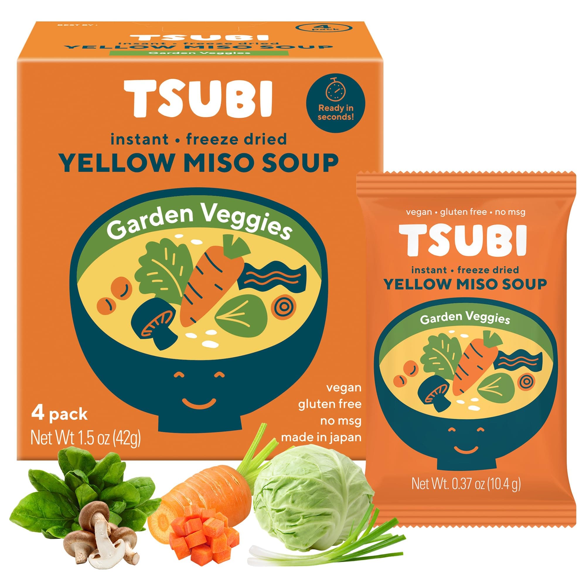 - Freeze-Dried Japanese Miso Soup Packets - Instant, Vegan, Easy Mix, Gluten & MSG-Free, and Flavorful - Ready in Seconds - Made in Japan - Yellow Miso (Garden Veggies) - 4 Packs.