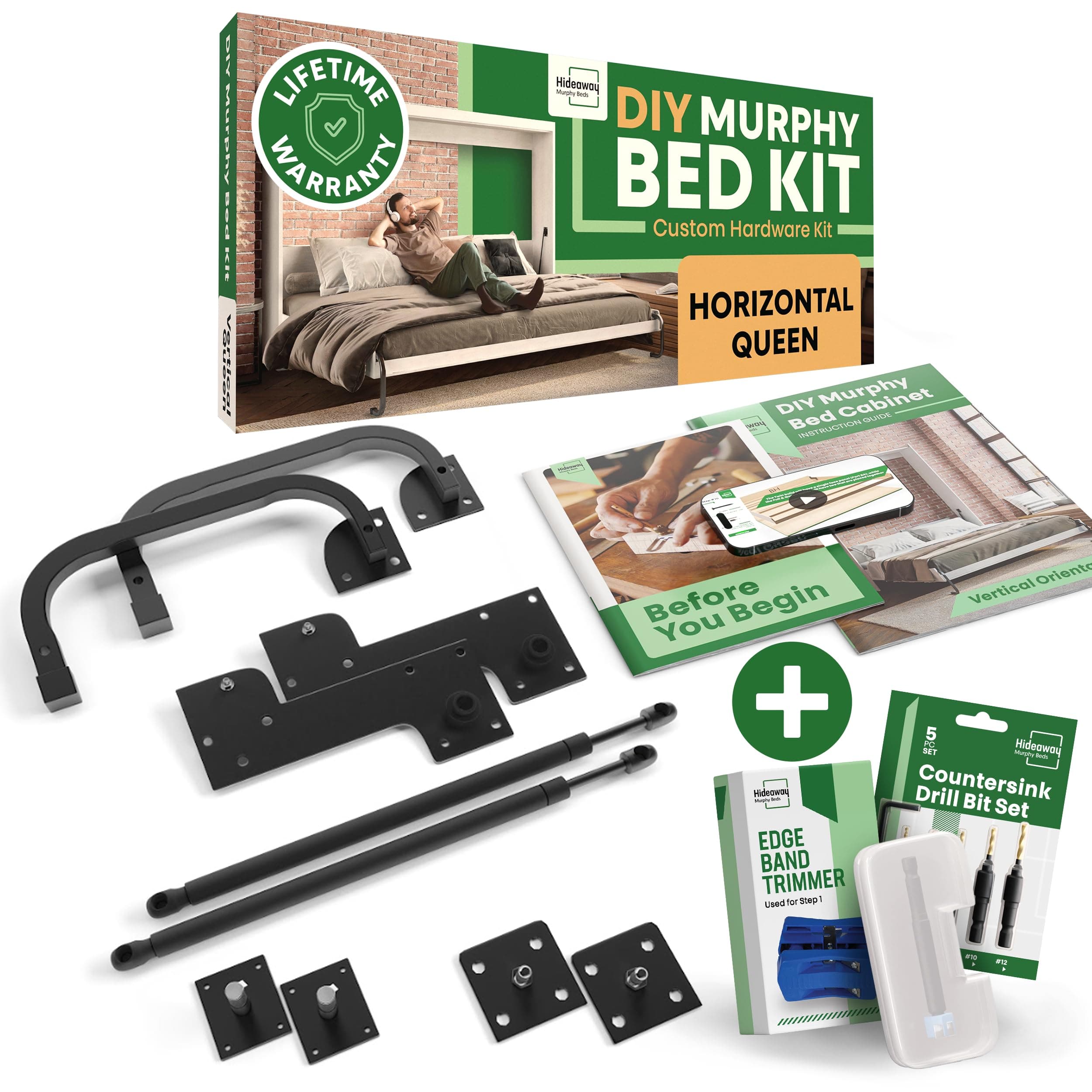 DIY Murphy Bed Queen Kit | Horizontal Wall Bed with Deluxe Mechanism & Bonus Tools