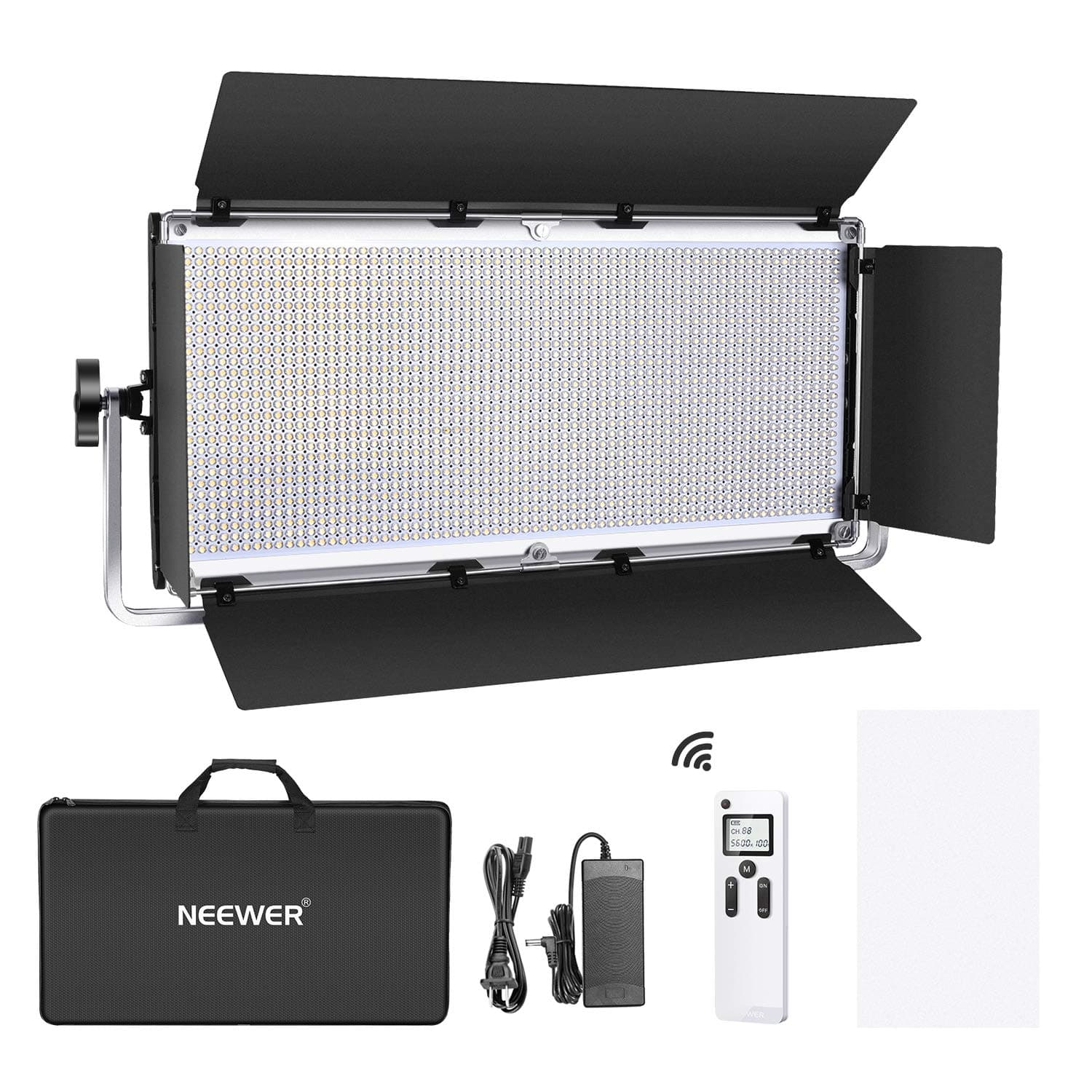 NEEWER Advanced 2.4G 1904 LED Video Light, Dimmable Bi-Color LED Panel with LCD Screen, Barndoor and U-Bracket and 2.4G Wireless Remote for Portrait Product Photography, Studio Video Shooting