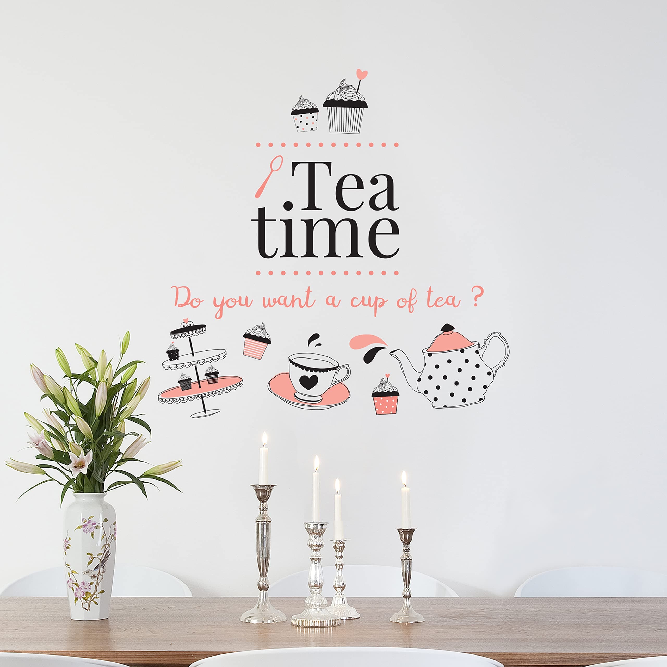 Wallflexi Wall Stickers Tea Time Wall Art Murals Removable Self-Adhesive Decals Nursery Kindergarden Kids Room Restaurant Cafe Hotel Office Home Decoration, multicolour