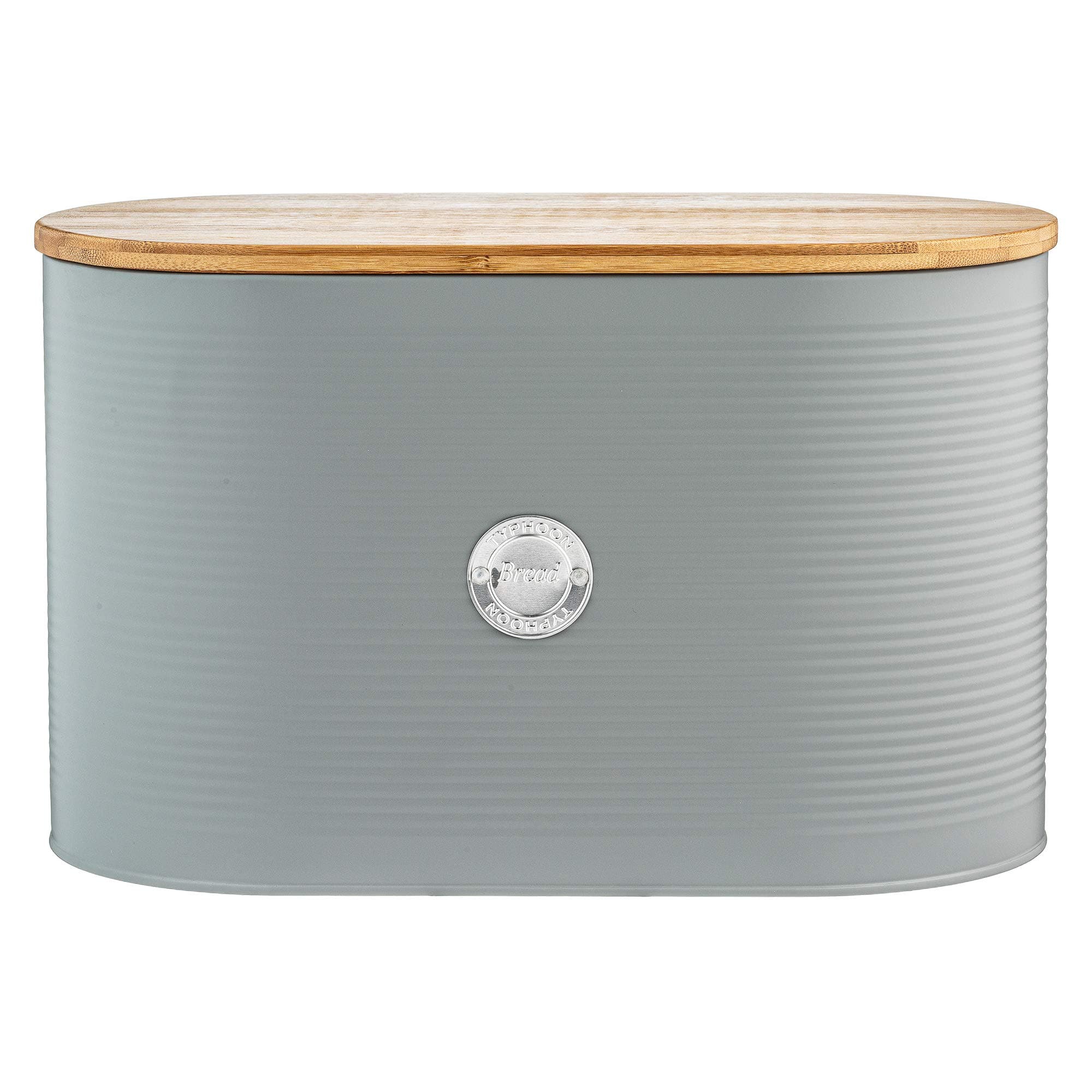 Typhoon Pebble Grery Ribbed Bread Bin Crock Storage Container With Bamboo Lid, 10.5 Litre - W34 x D11 cm x H20.5 cm