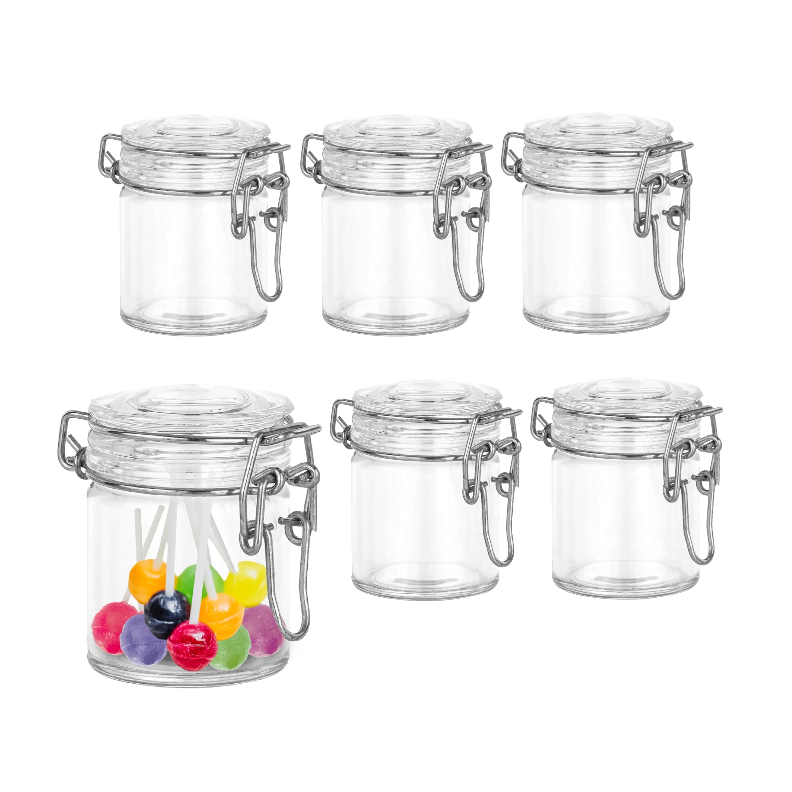 Hammont Clamp Jar Shaped Acrylic Candy Boxes - 6 Pack - 1.72"x2.4" - Perfect for Weddings, Birthdays, Party Favors and Gifts | Designer Cute Clear Lucite Plastic Treat Containers
