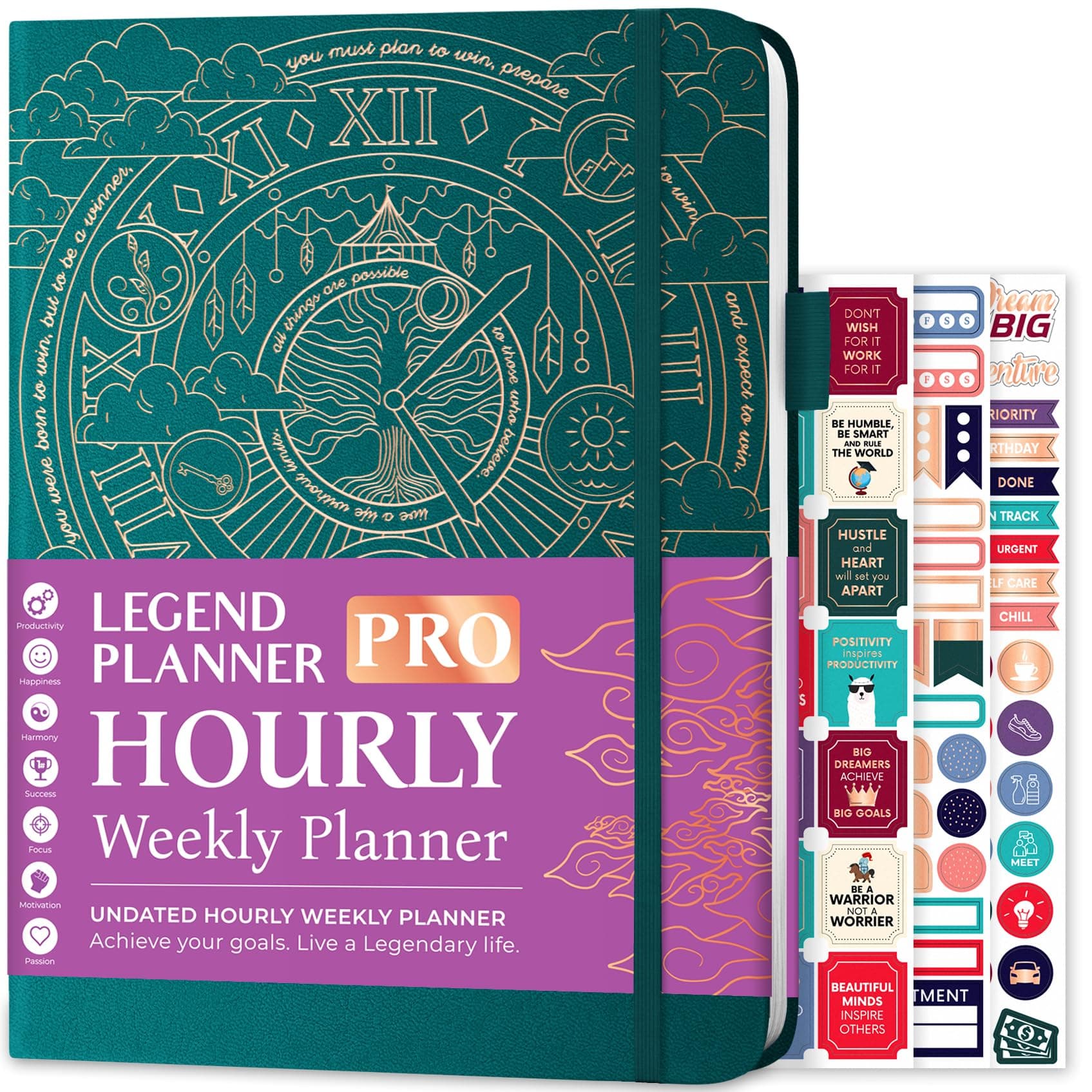 Legend Planner PRO Hourly Schedule - Weekly & Daily Organizer with Time Slots. Appointment Book Journal for Work & Personal, A4 (Dark Teal)