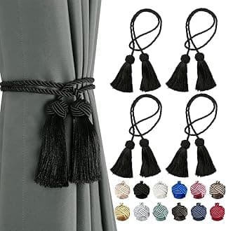 BEL AVENIR 4 Pack Curtain Handmade Tiebacks Decorative Curtain Holdbacks with Tassel (Black, 4 Pack)