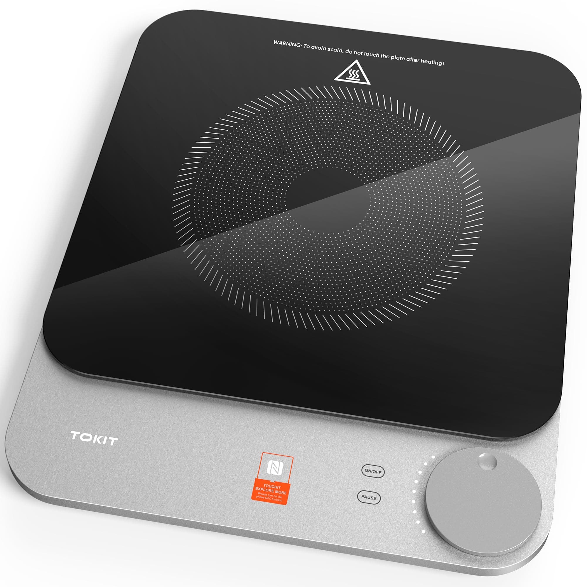 Induction Cookplate, Automatic Pot Detection 2100 W, 1-Button Control, 16mm Ultra-Thin Sous-Vide Crystal Surface, Anti-Scratch Grey